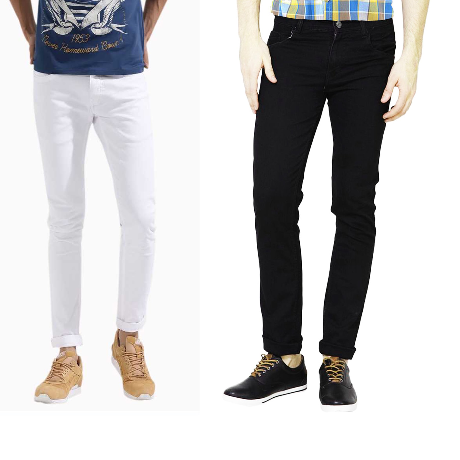

Masterly Weft Men White Black Slim Fit Jeans