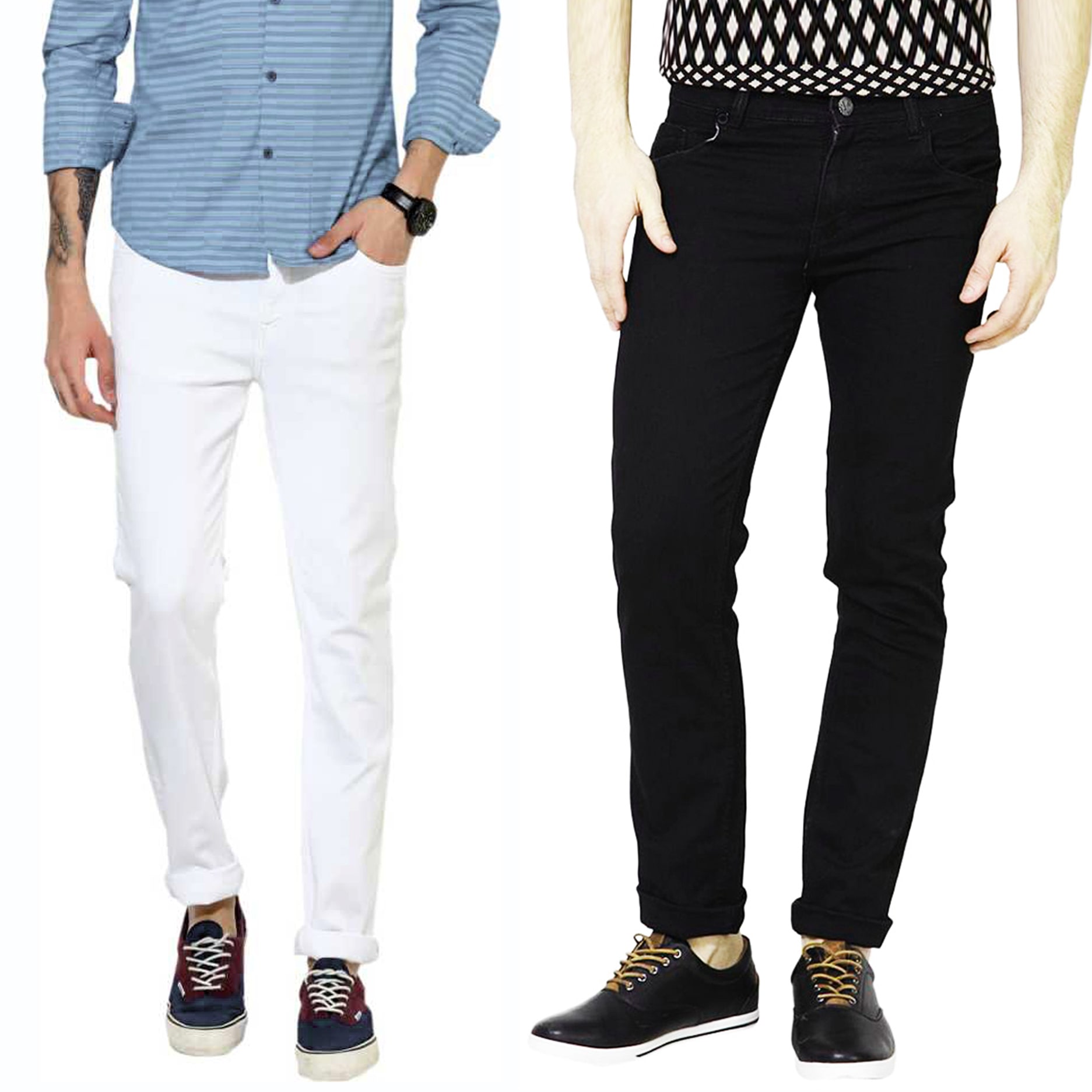 

Masterly Weft Men White Black Slim Fit Jeans