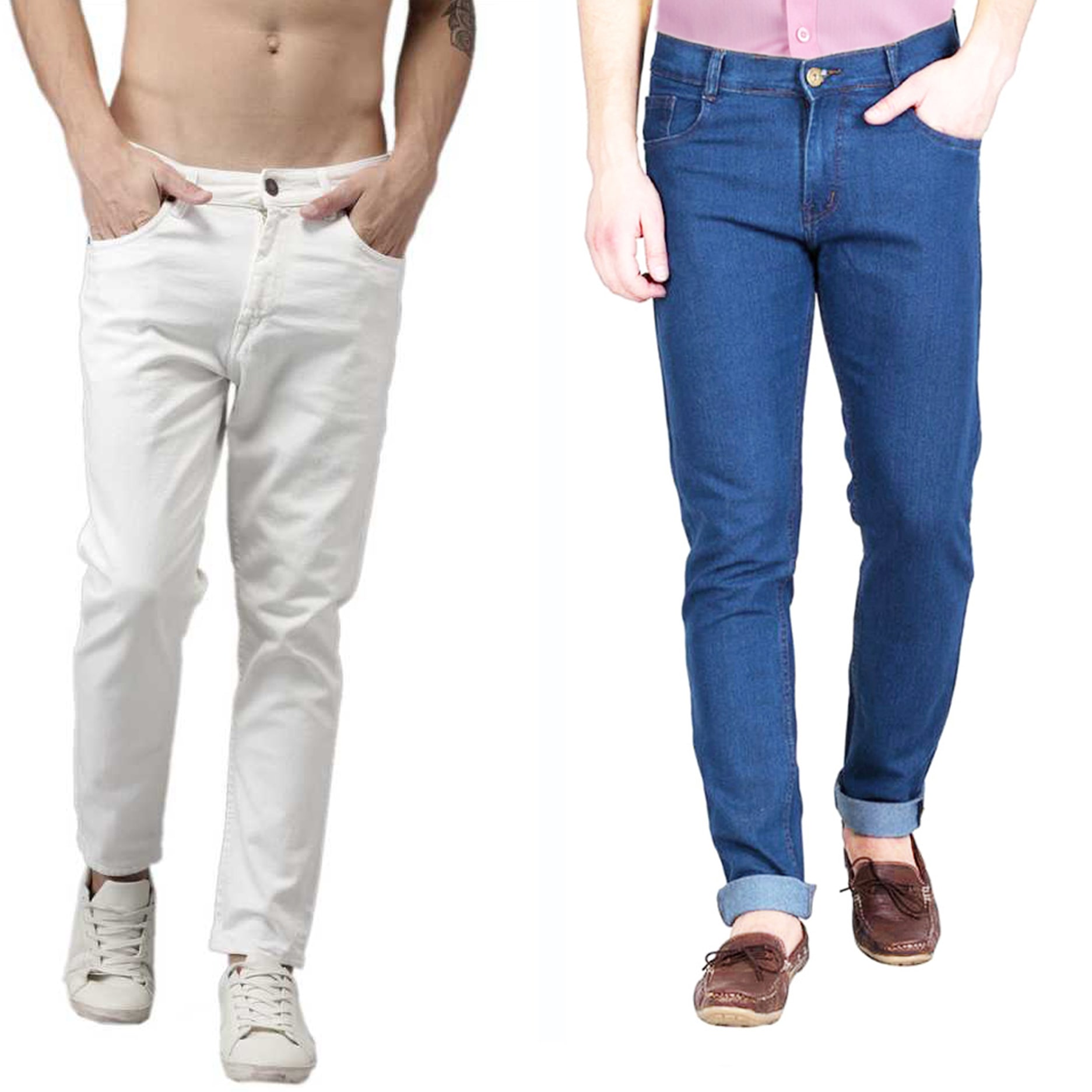 

Masterly Weft Men White Blue Slim Fit Jeans