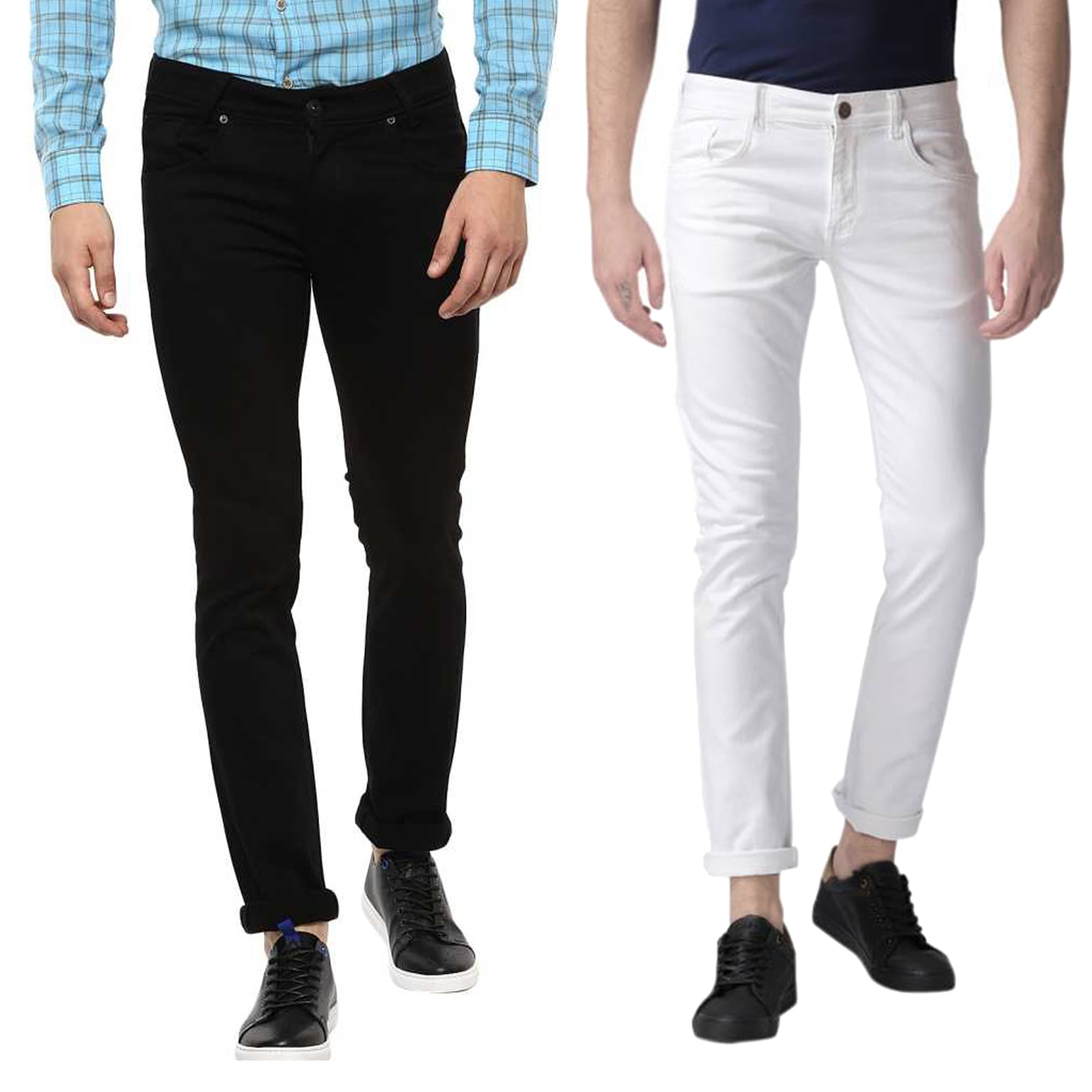 

Masterly Weft Men White Black Slim Fit Jeans