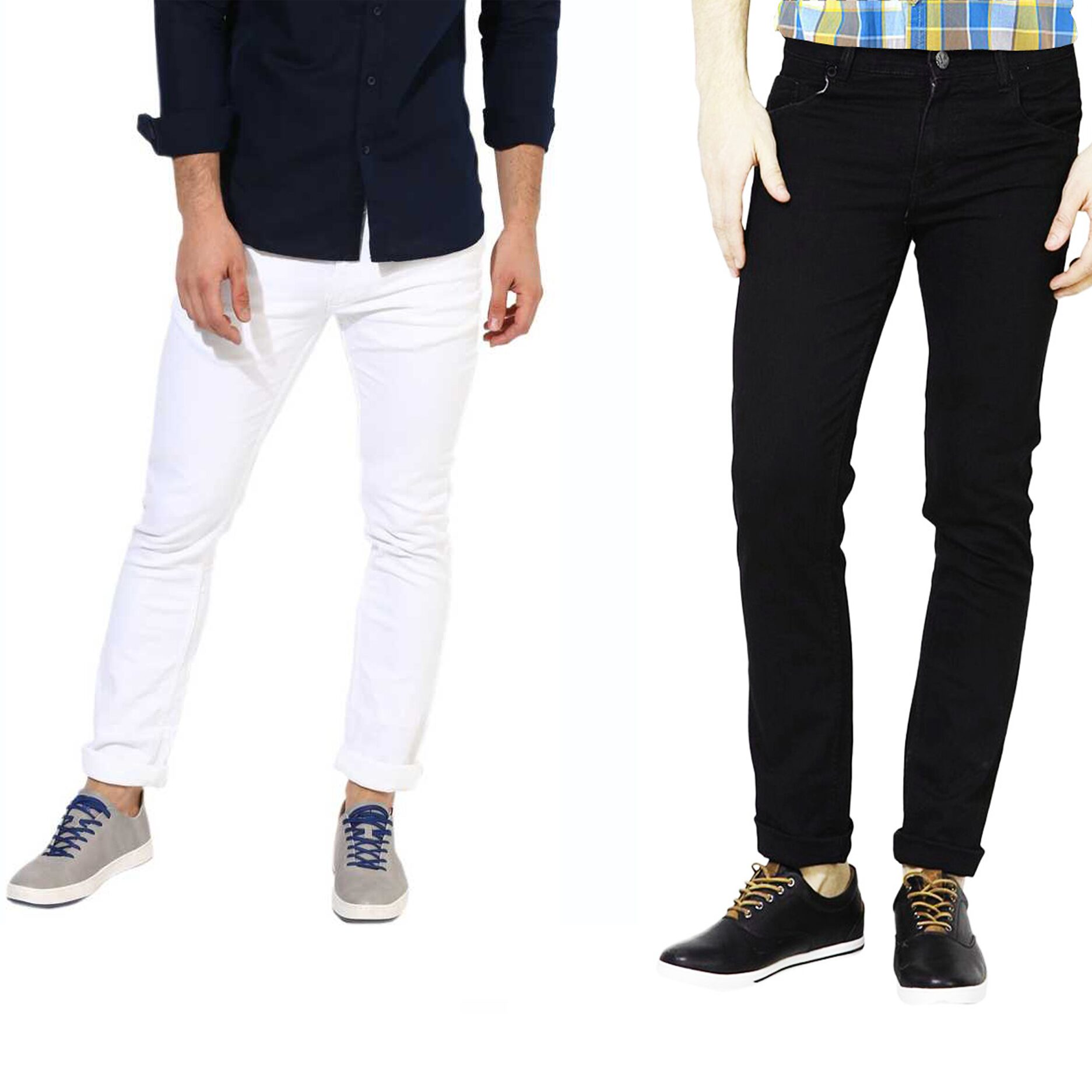 

Masterly Weft Men White Black Slim Fit Jeans