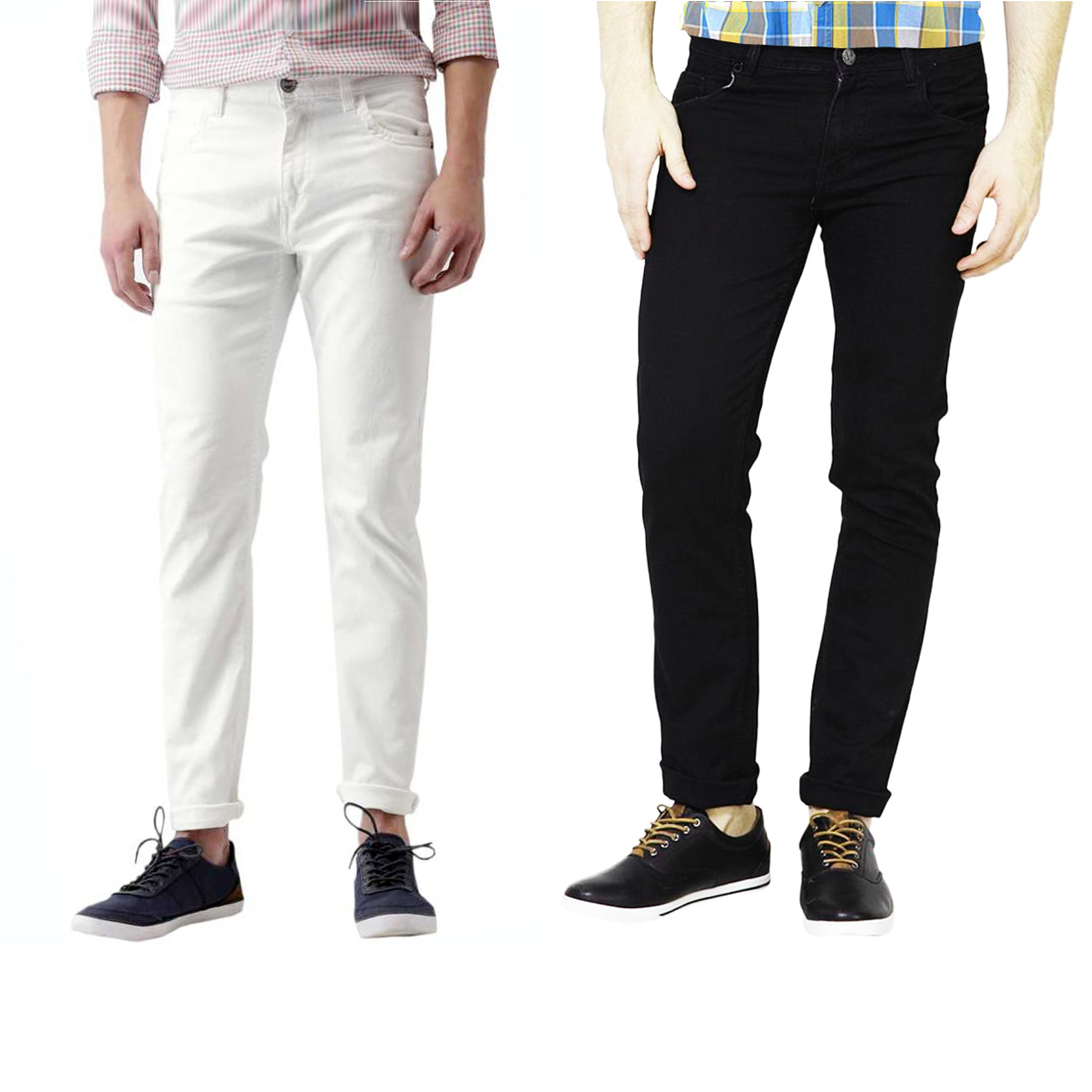 

Masterly Weft Men White Black Slim Fit Jeans