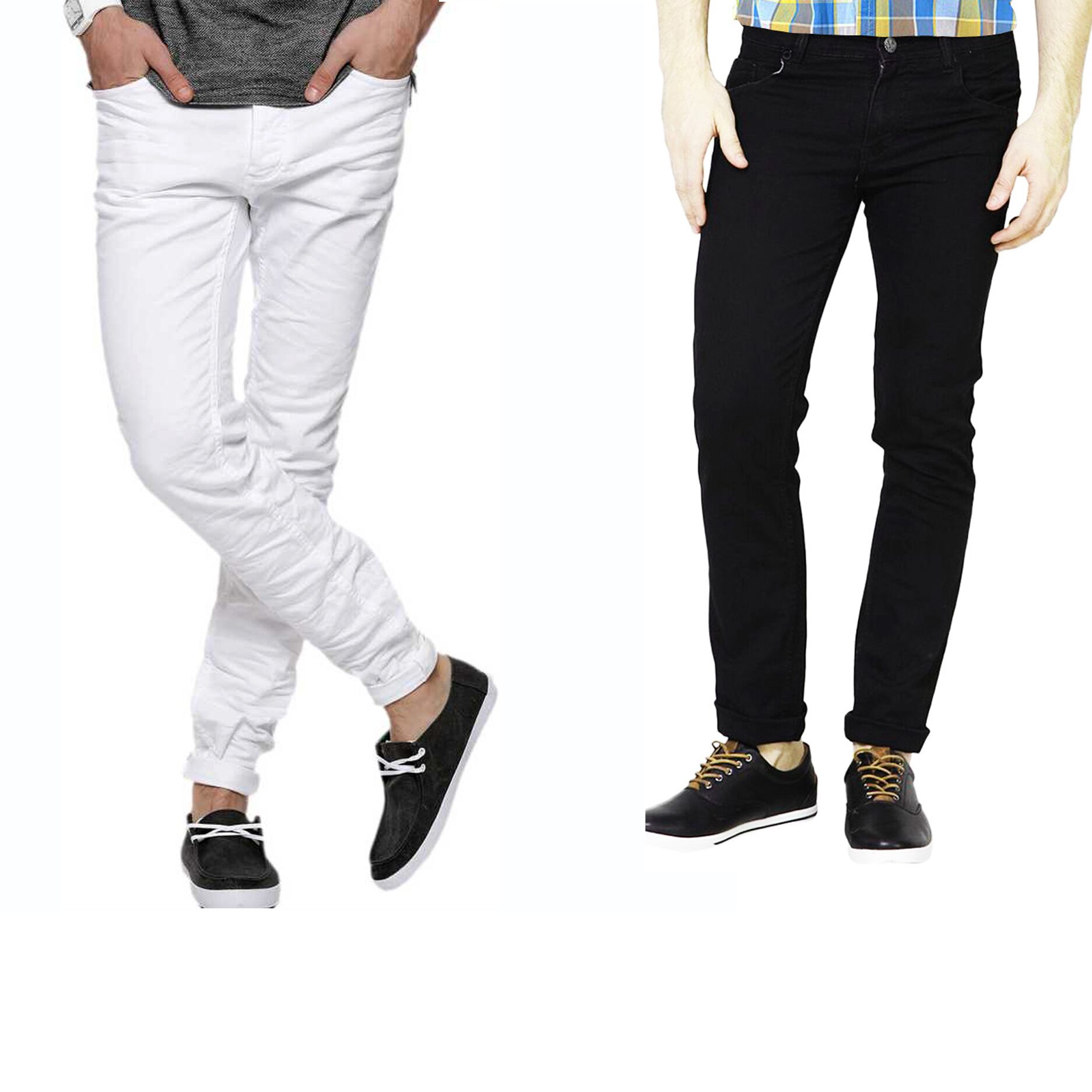 

Masterly Weft Men White Black Slim Fit Jeans