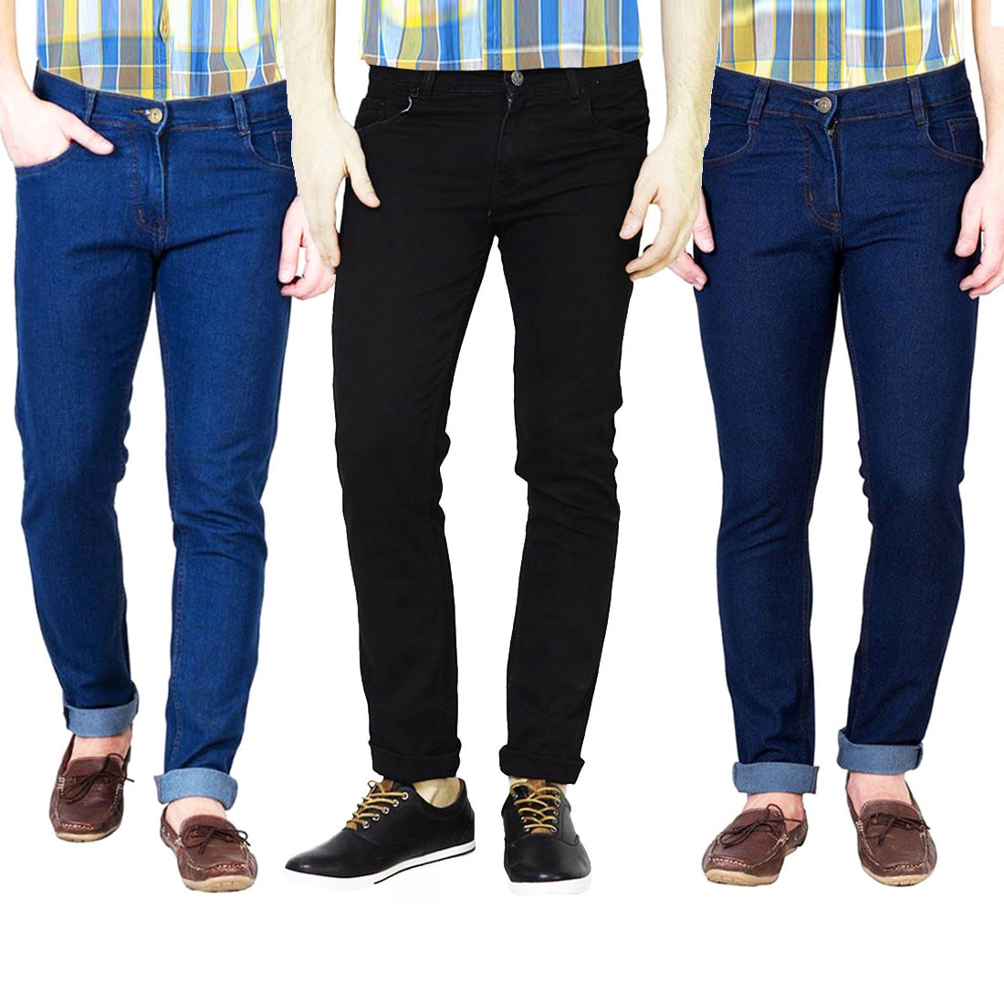 

Masterly Weft Men Black Blue Slim Fit Jeans