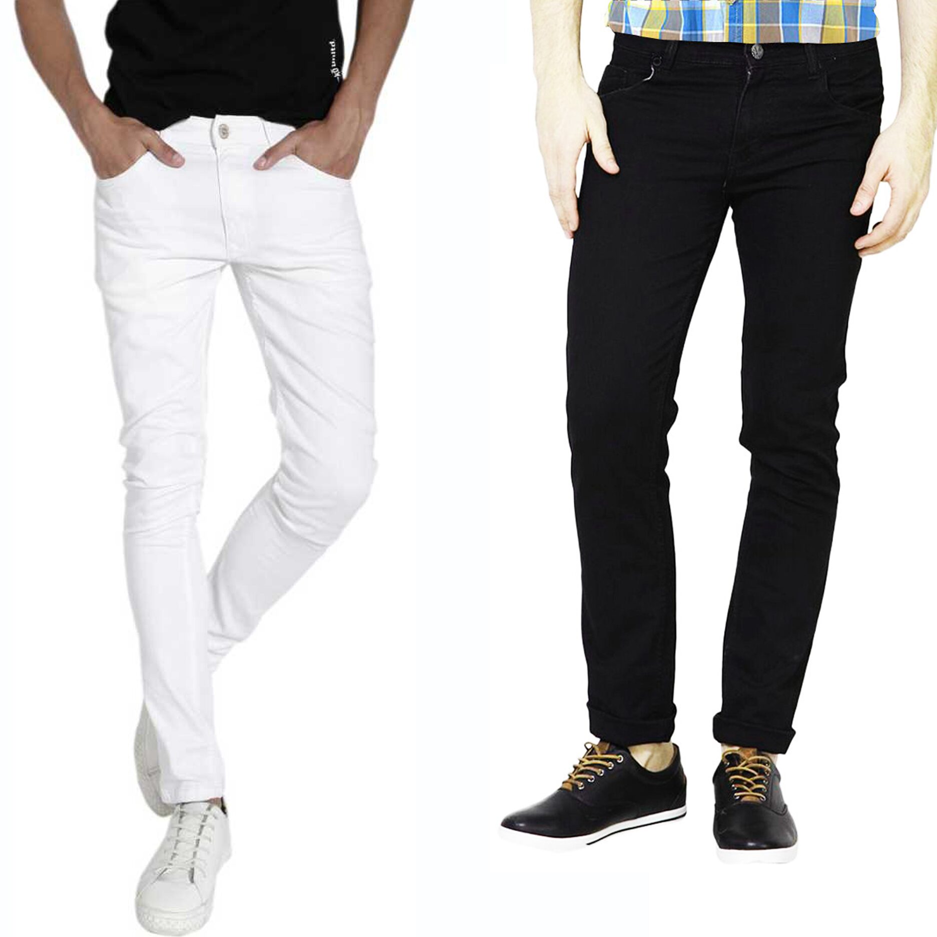 

Masterly Weft Men White Black Slim Fit Jeans