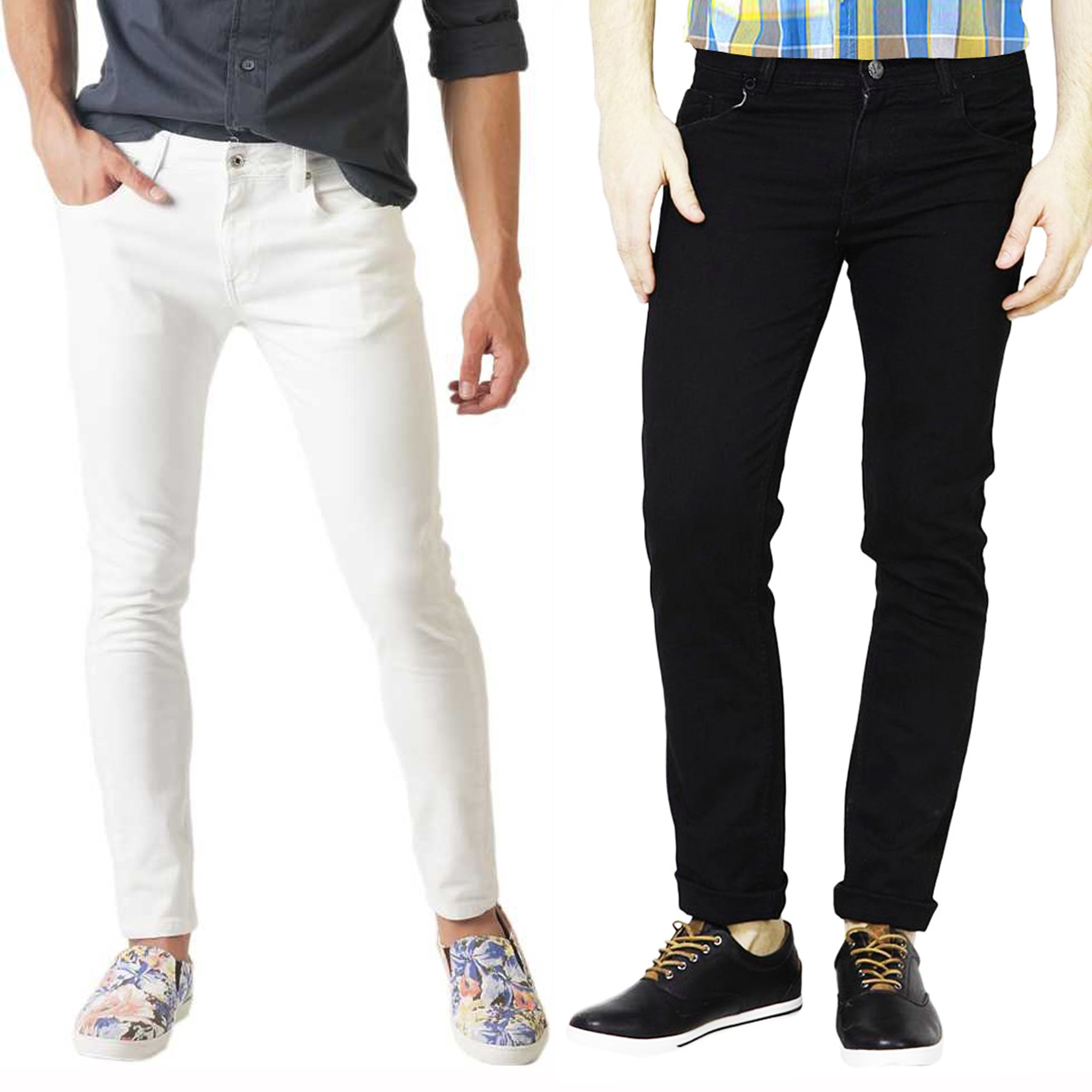 

Masterly Weft Men White Black Slim Fit Jeans