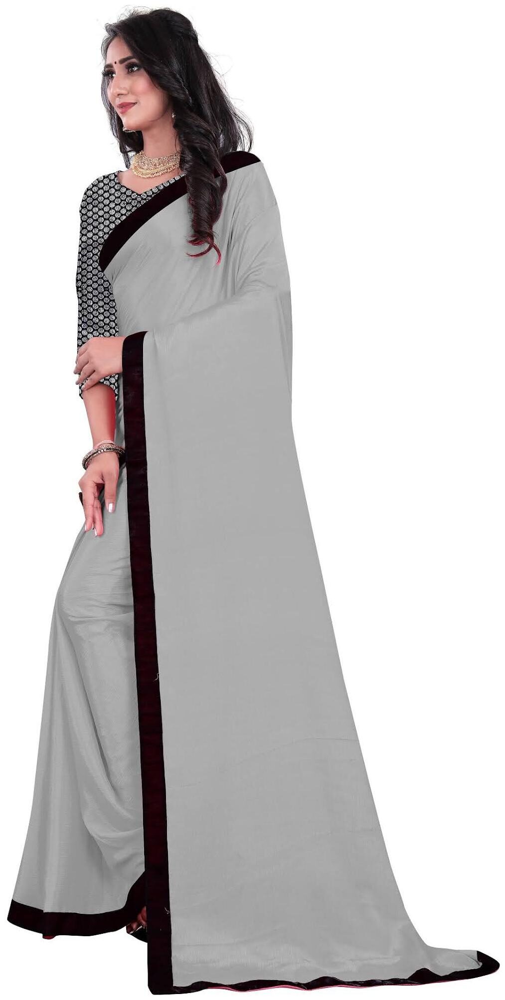 

Matindra Enterprise Silk Solid Grey Regular Saree Women
