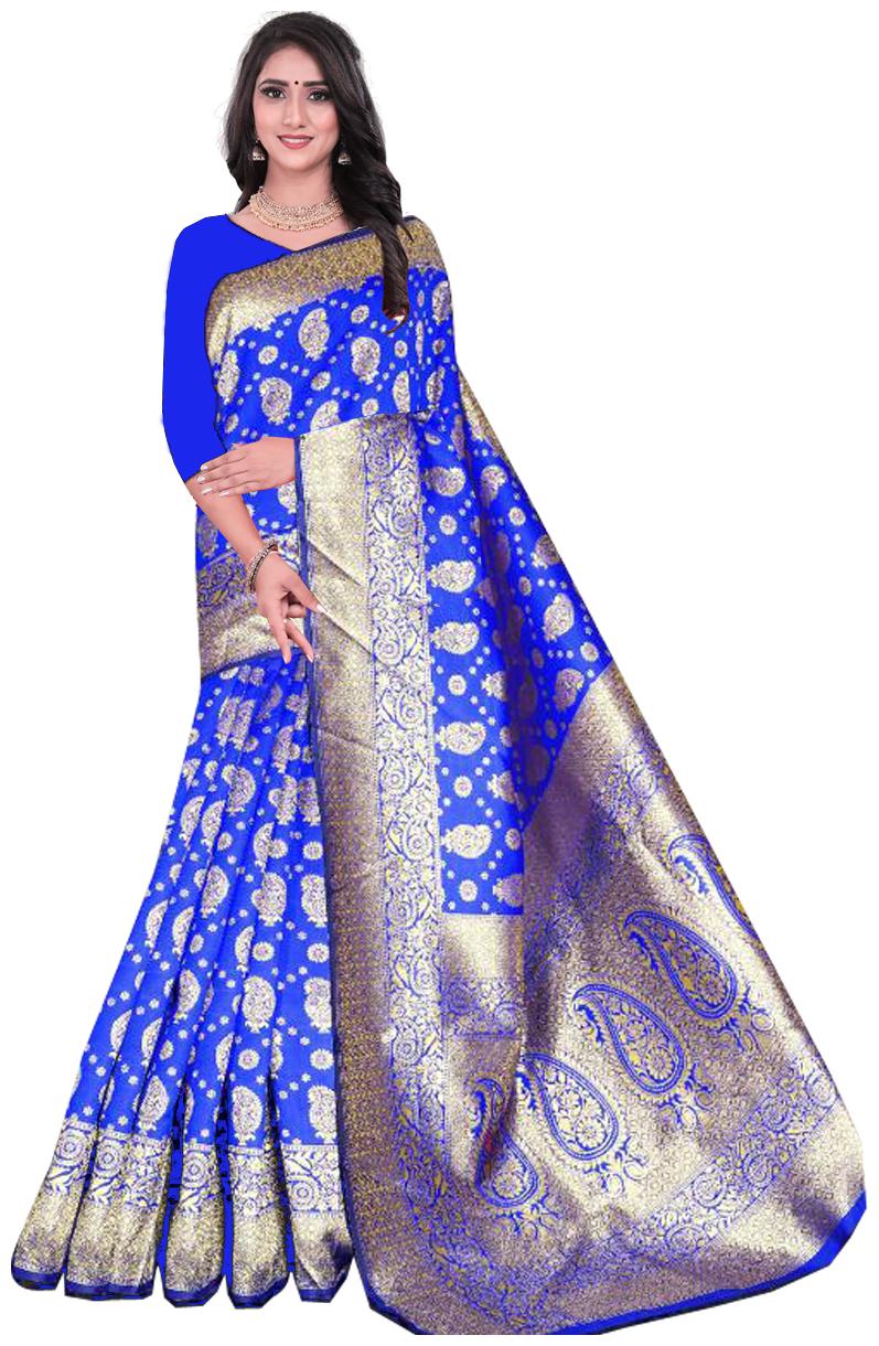 

Matindra Enterprise Women Blue Silk Woven Saree