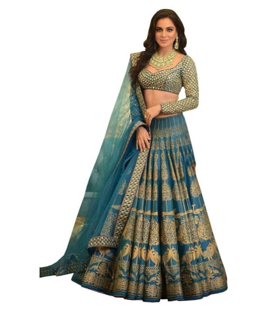 

Matindra Enterprise Womens Blue Silk Semi Stitched Lehenga