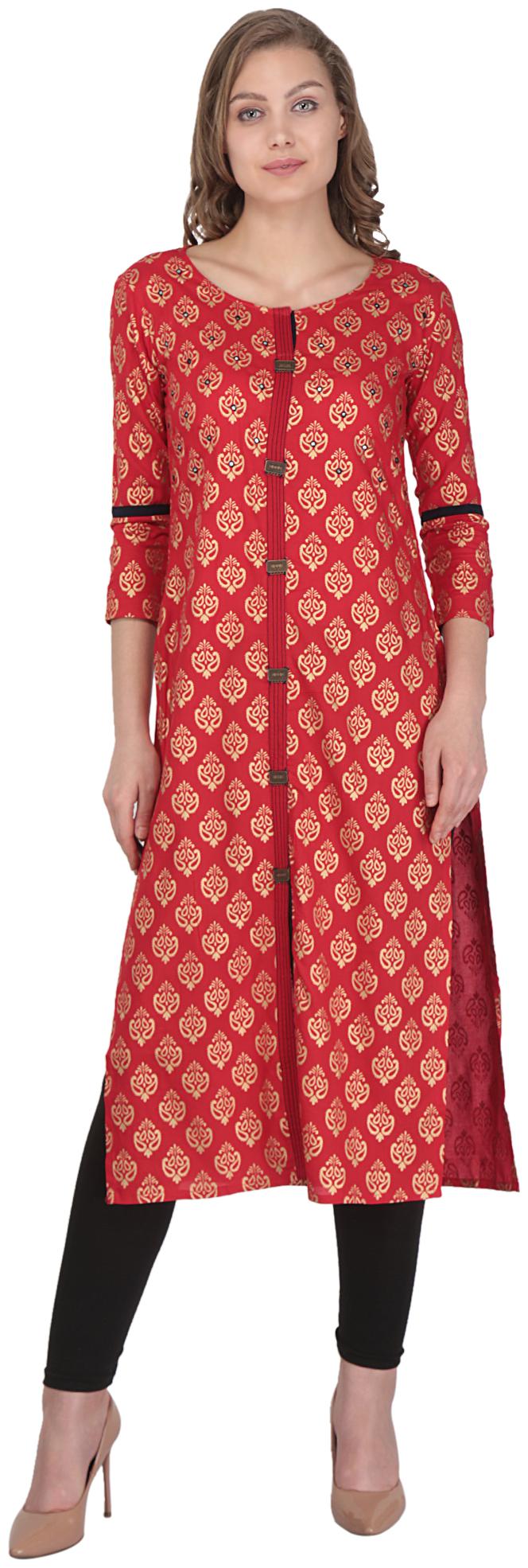 

MAUKA Women Maroon Printed Straight Kurti