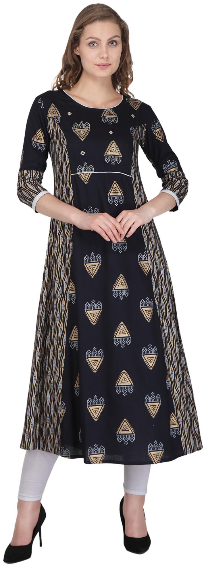 

MAUKA Women Blue Printed Straight Kurti