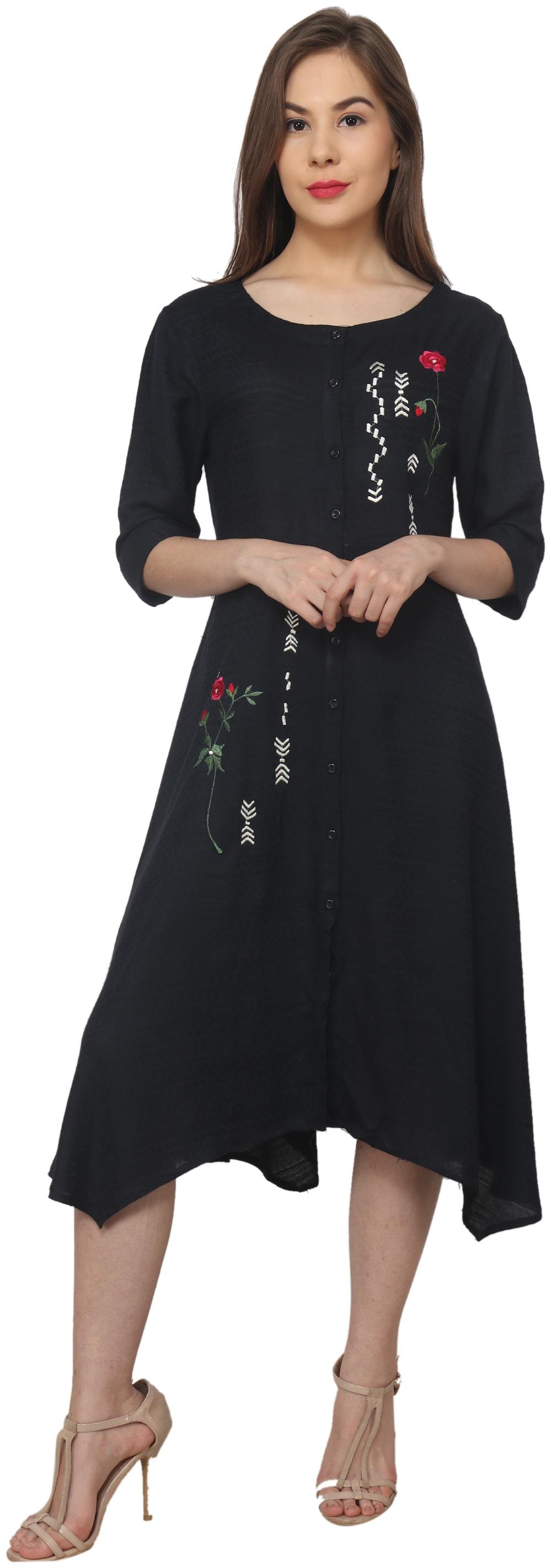 

India Inc Blue Embroidered Fit flare dress