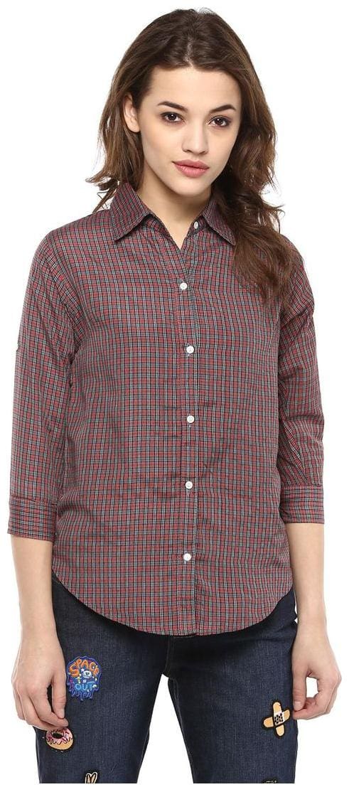 Mayra Women Maroon Striped Regular Fit Shirt