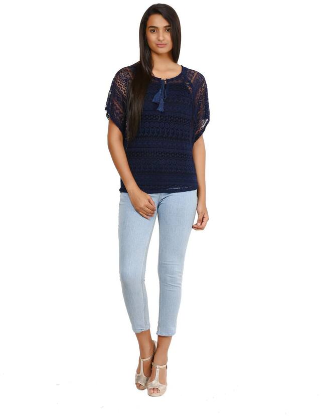 Mayra Western Navy Blue Top