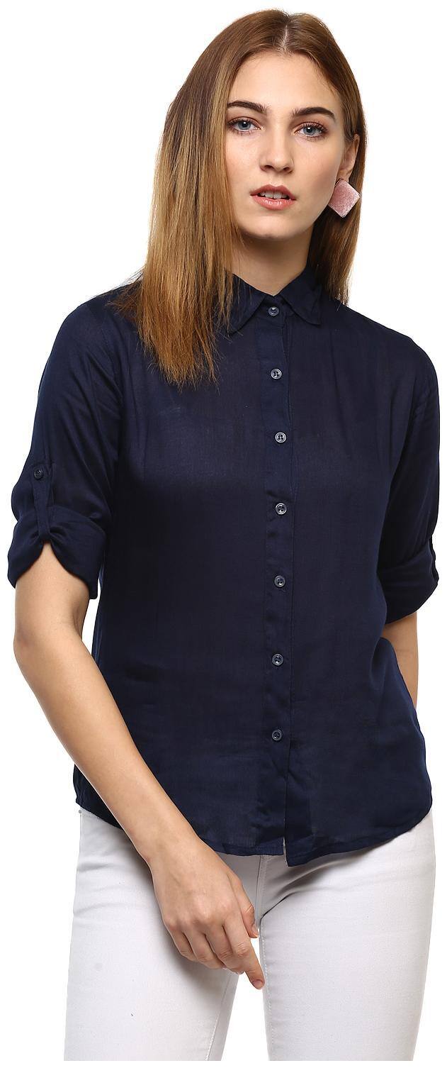 Mayra Women Blue Solid Regular Fit Shirt
