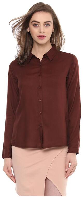 Mayra Women Brown Solid Regular Fit Shirt