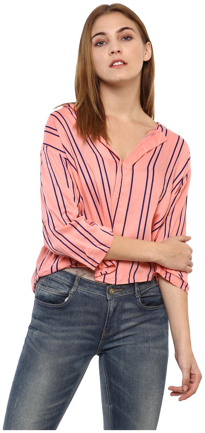 

Mayra Women Striped Regular top - Pink