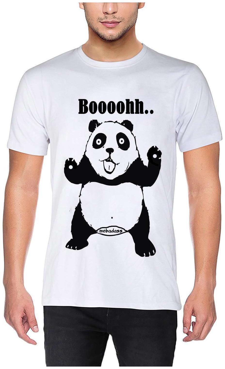

Mebadass Cotton Casual Printed Mens White T-shirt - Booh Panda