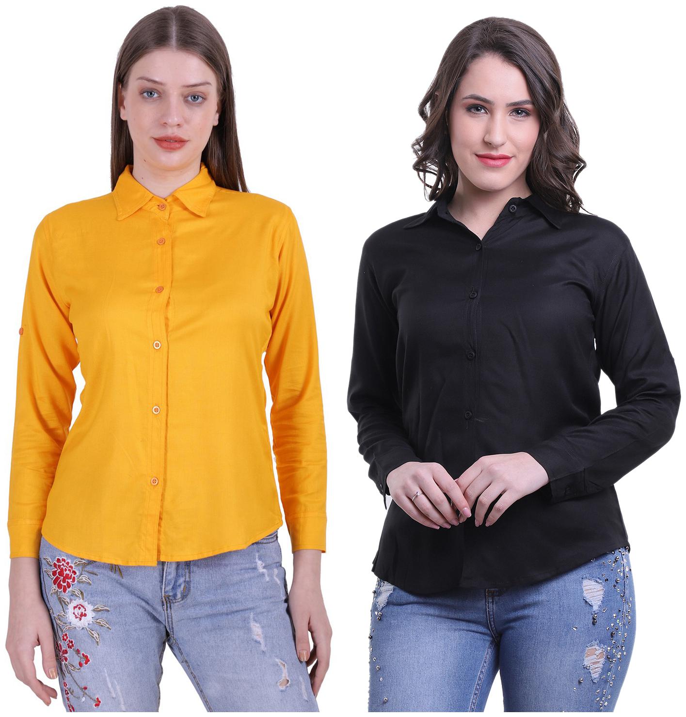 

Meer India Garments Women Yellow Black Solid Regular Fit Shirt