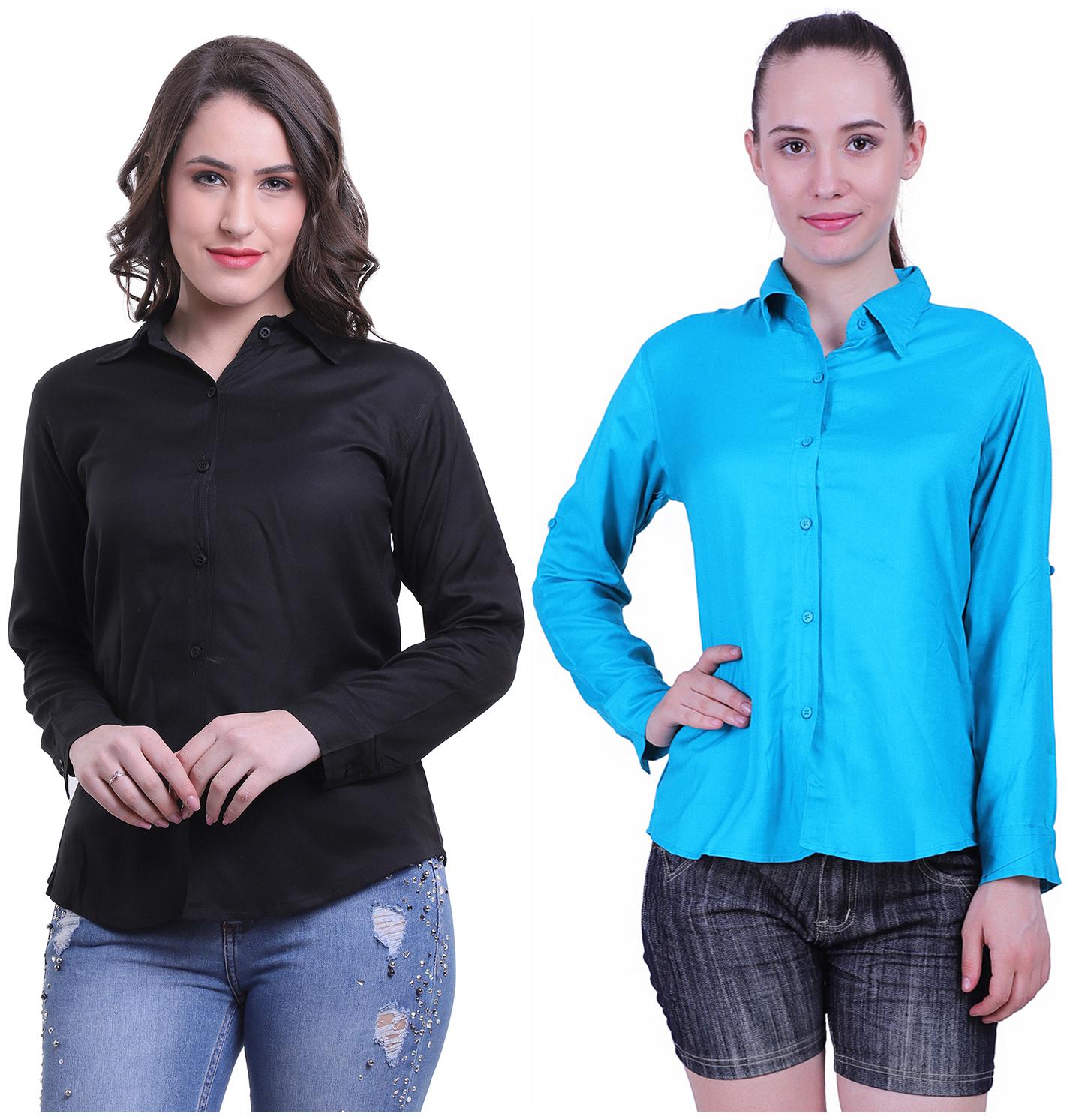 

Meer India Garments Solid Black Turquoise Women s Shirt Pack of 2