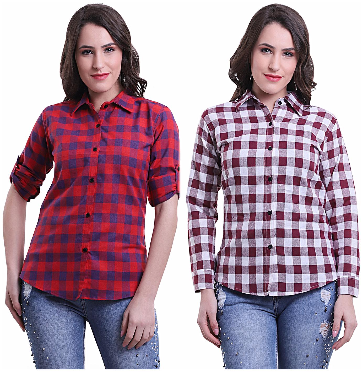 

Meer India Garments Women Red Checked Regular Fit Shirt