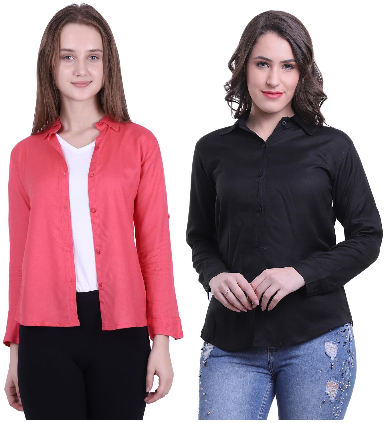 

Meer India Garments Women Pink Black Solid Regular Fit Shirt