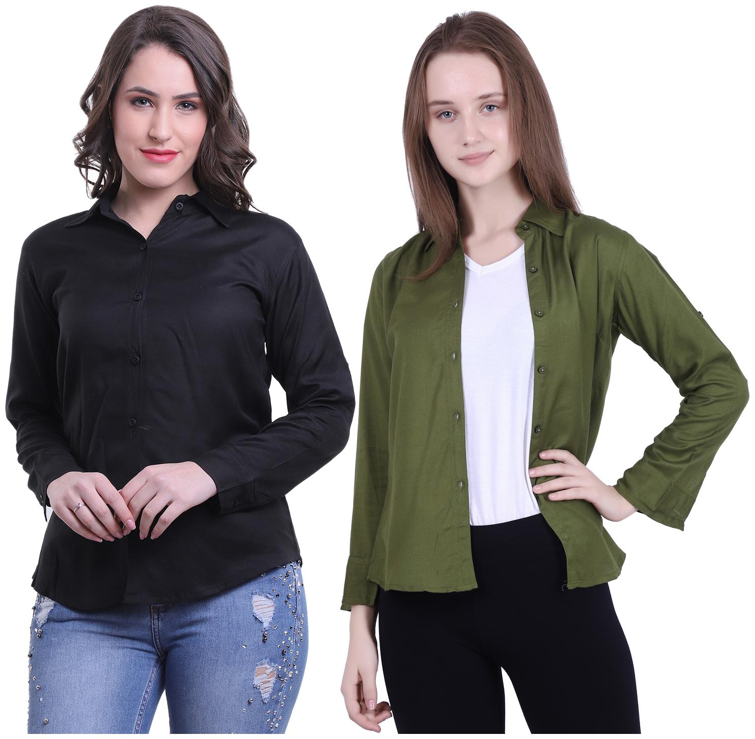 

Meer India Garments Women Green Black Solid Regular Fit Shirt