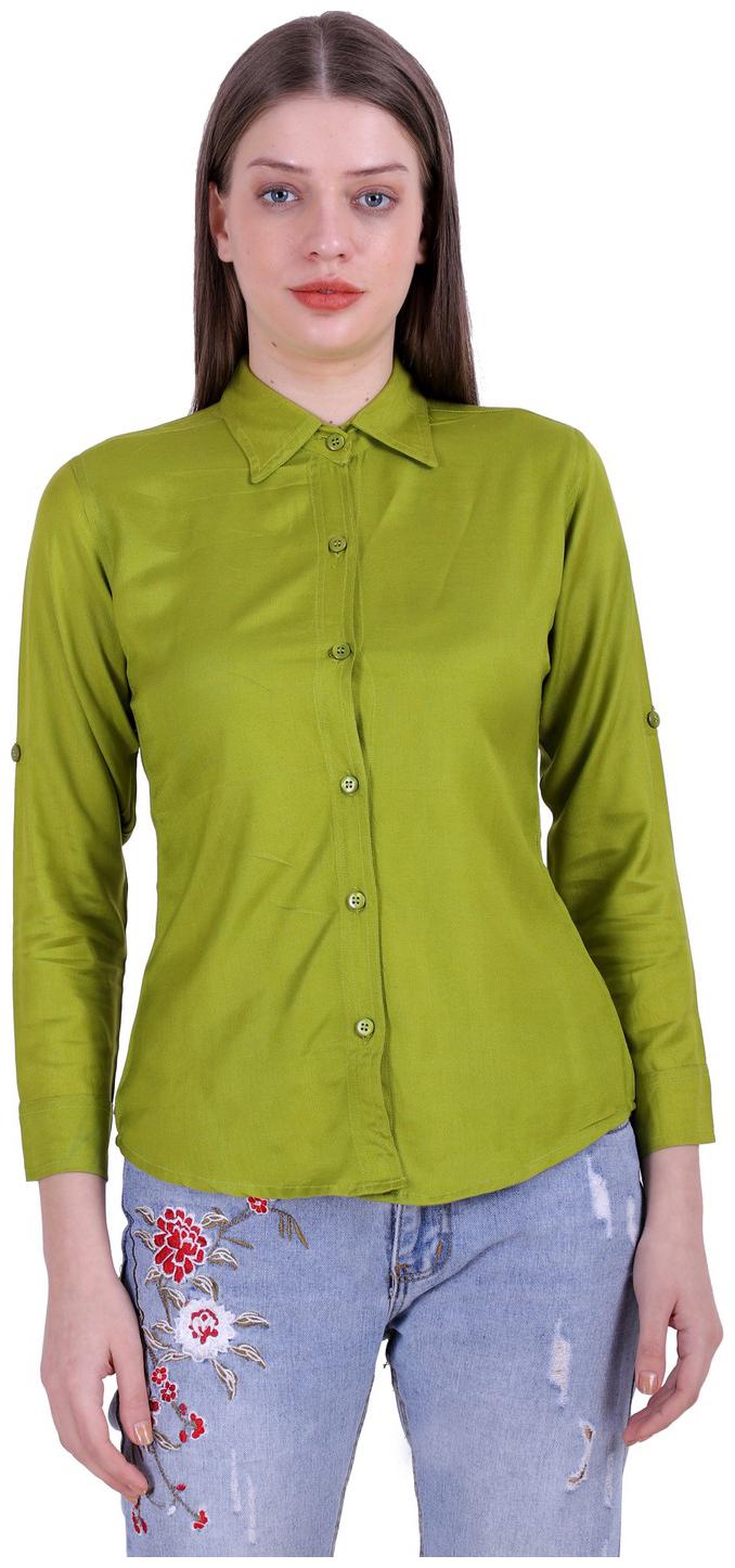 

Meer India Garments Women Green Solid Slim Fit Shirt
