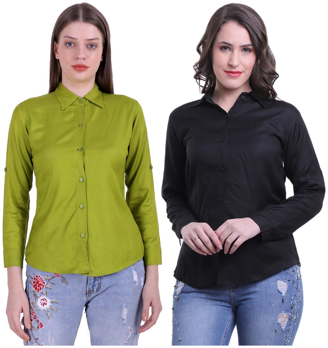 

Meer India Garments Women Green Black Solid Regular Fit Shirt