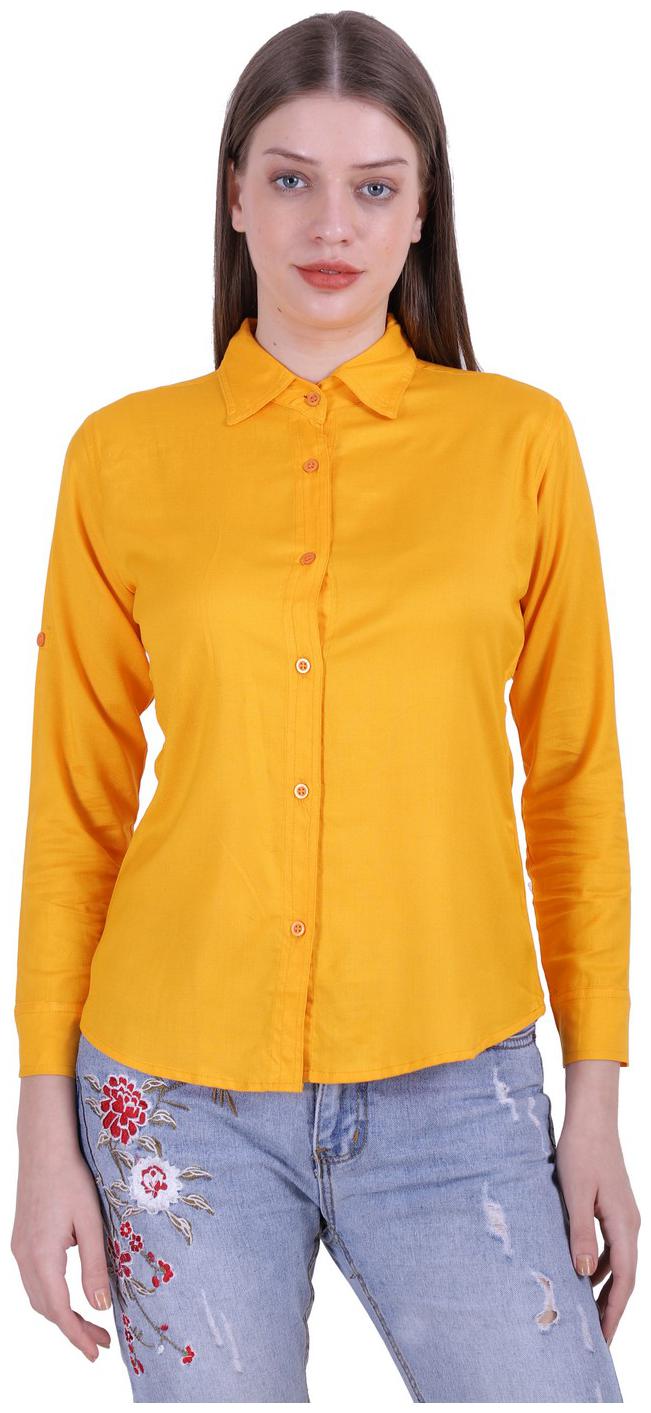 

Meer India Garments Women Yellow Solid Slim Fit Shirt