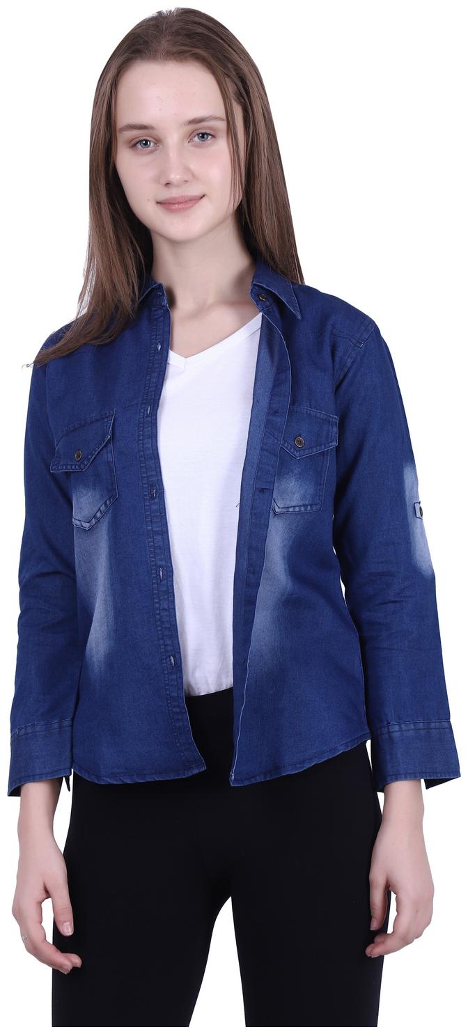 

Meer India Garments Women Blue Solid Regular Fit Shirt