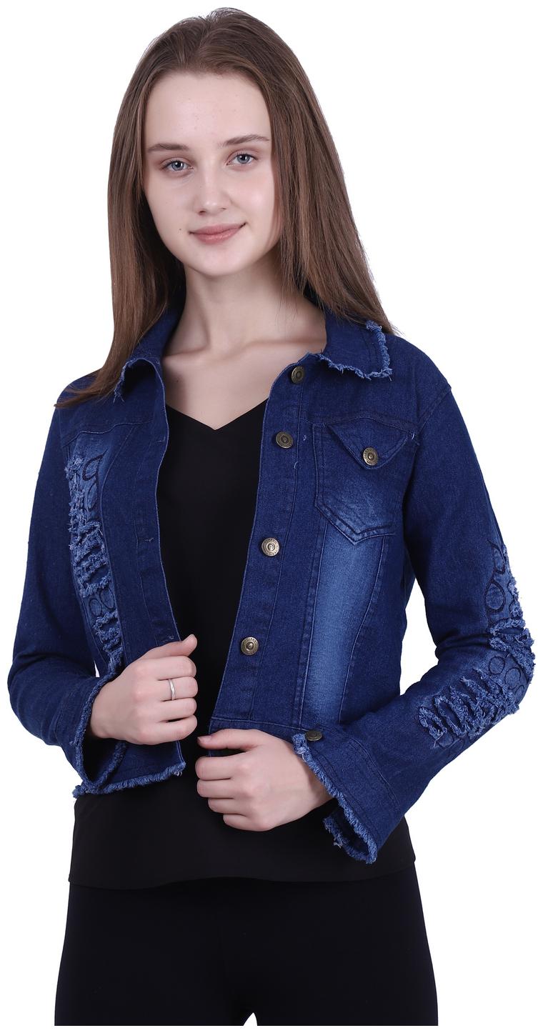 

Meer India Garments Women Washed Denim Jacket - Blue