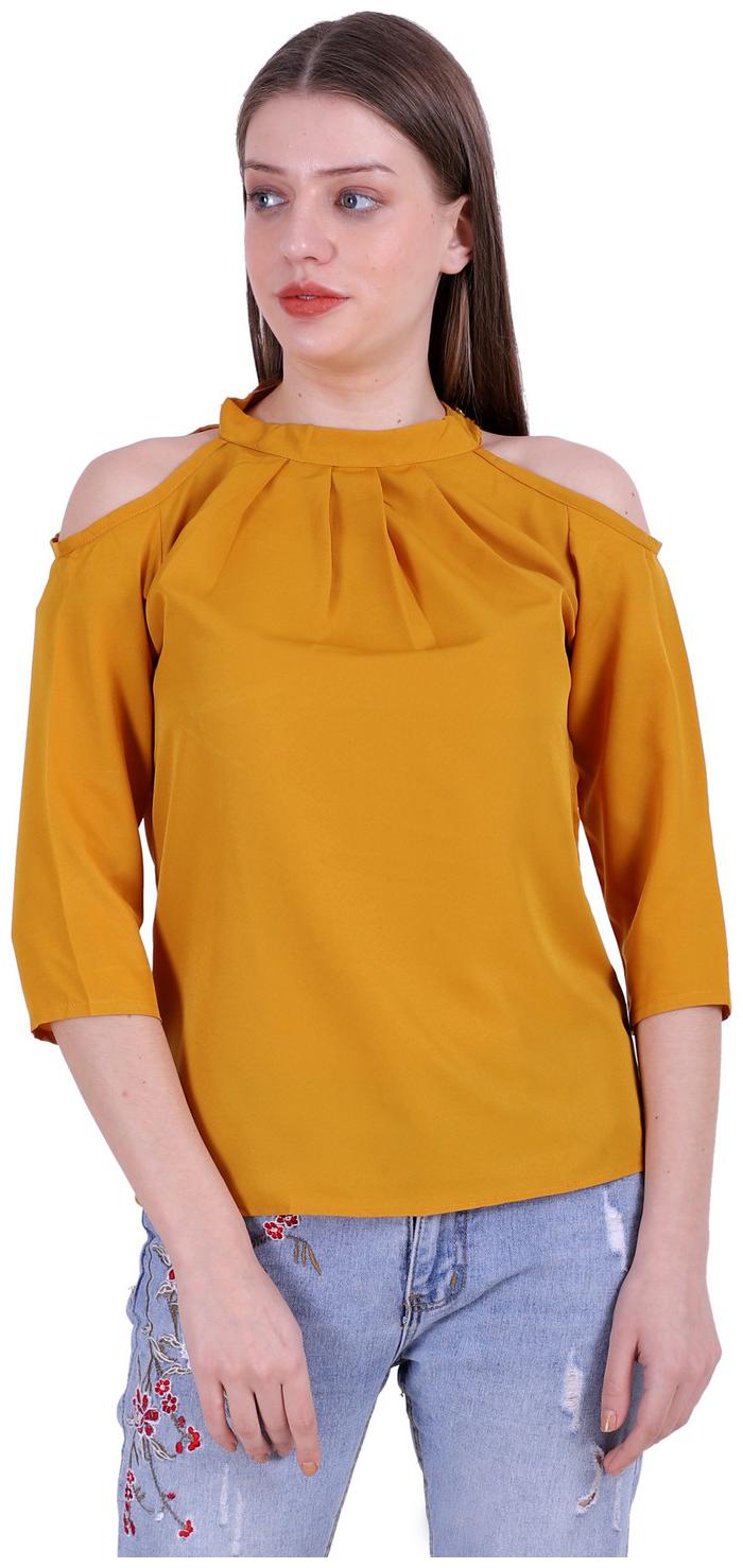 

Meer India Garments Women Solid Regular top - Yellow