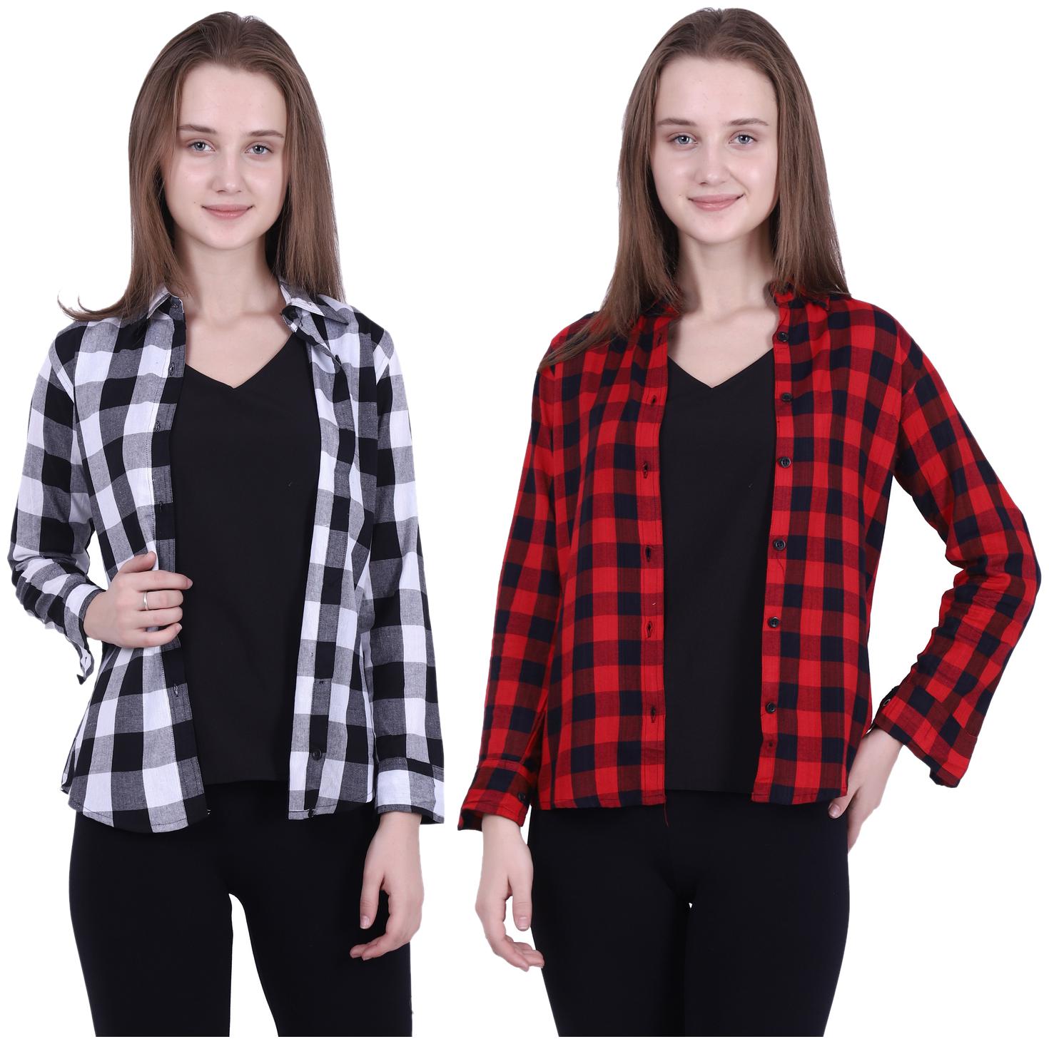 

Meer India Garments Women Red Black Solid Regular Fit Shirt