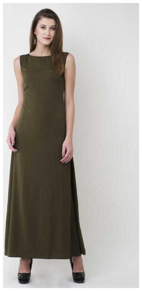 

ZISAAN Green Solid Maxi dress