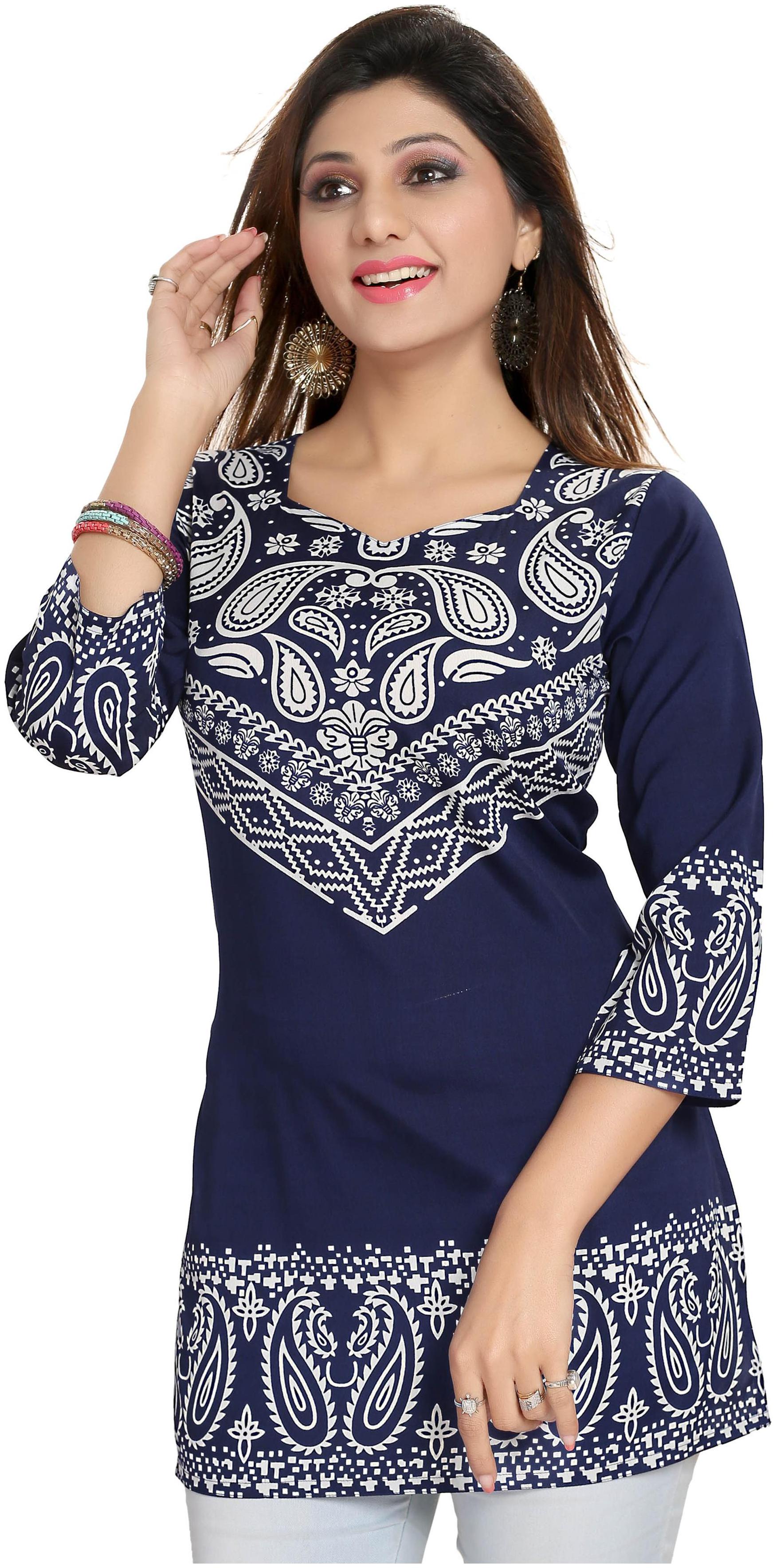 

Meher Impex Women Blue Printed Straight Kurta