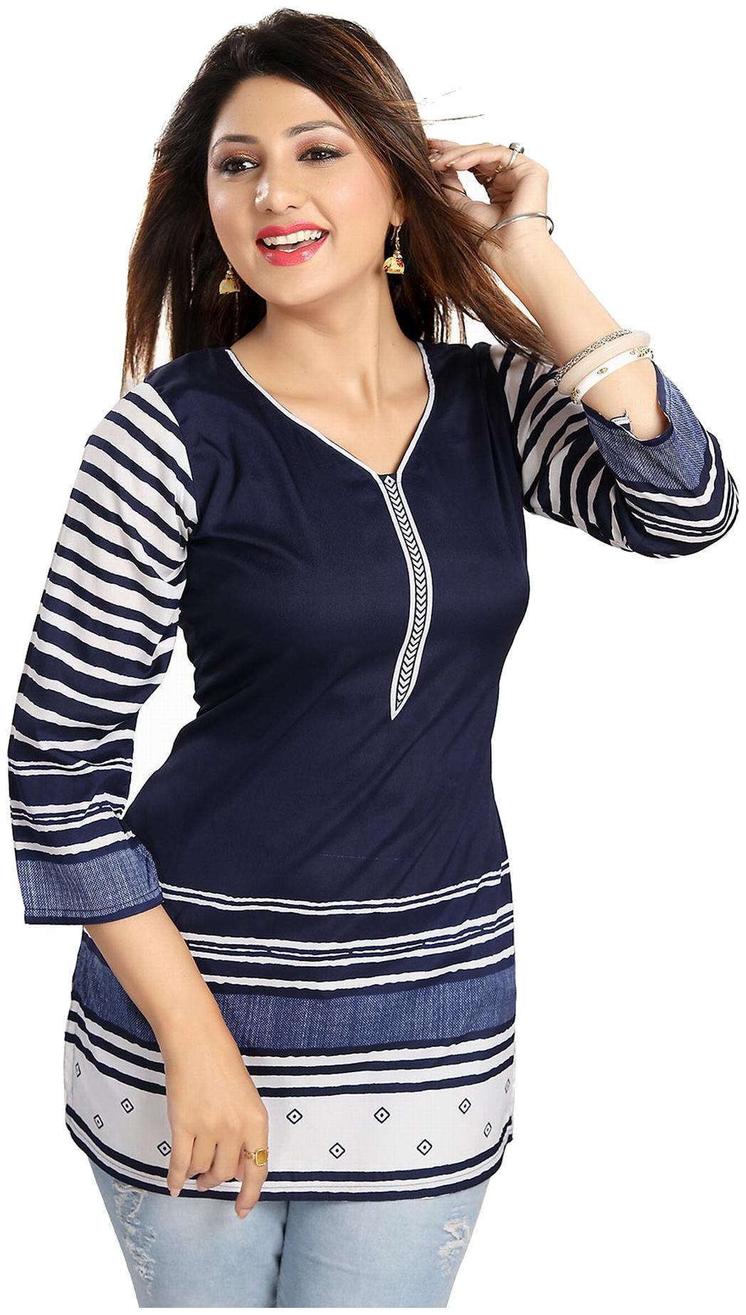 

Meher Impex Women Blue Printed Straight Kurti