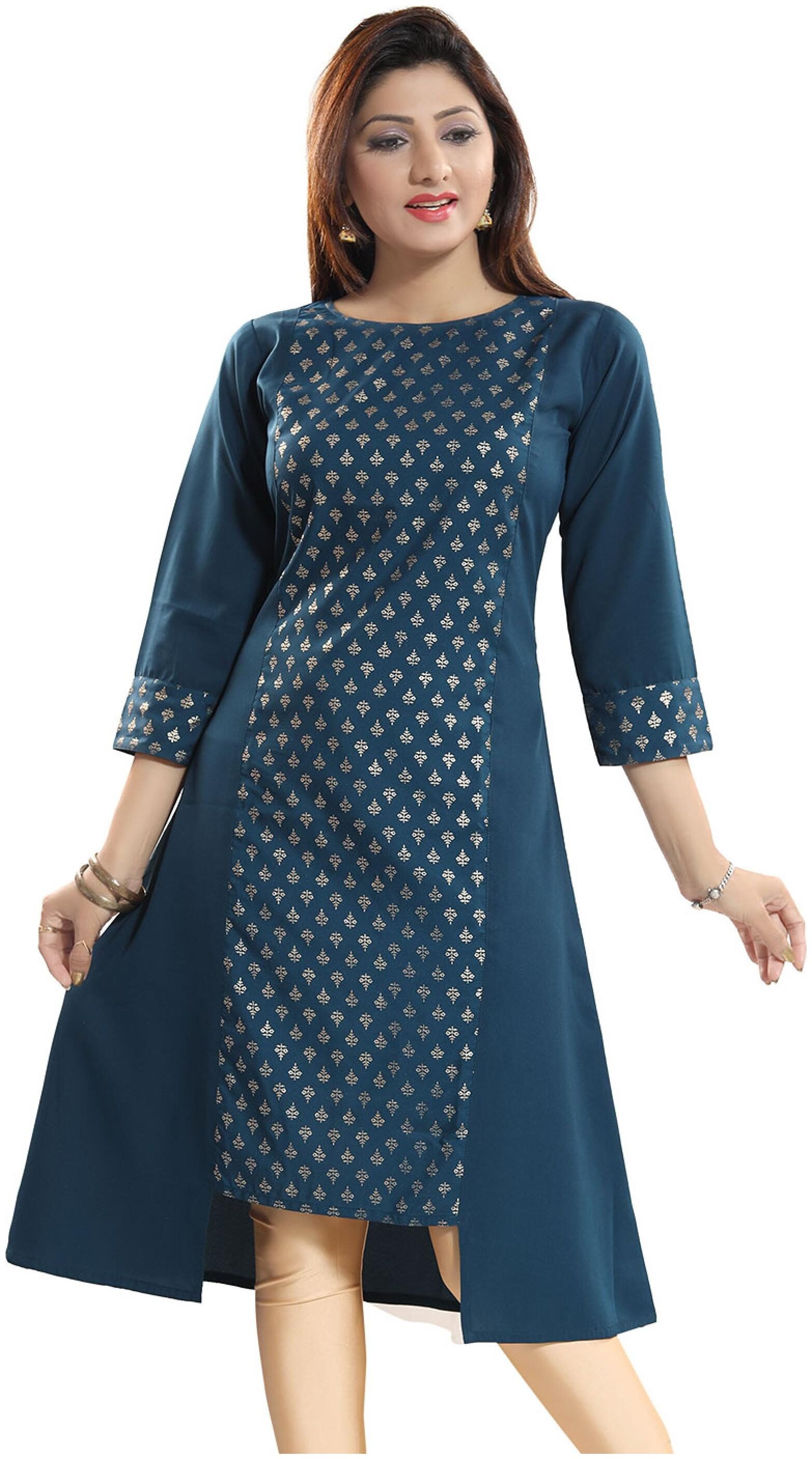 

Meher Impex Peacock Blue A Line Kurti