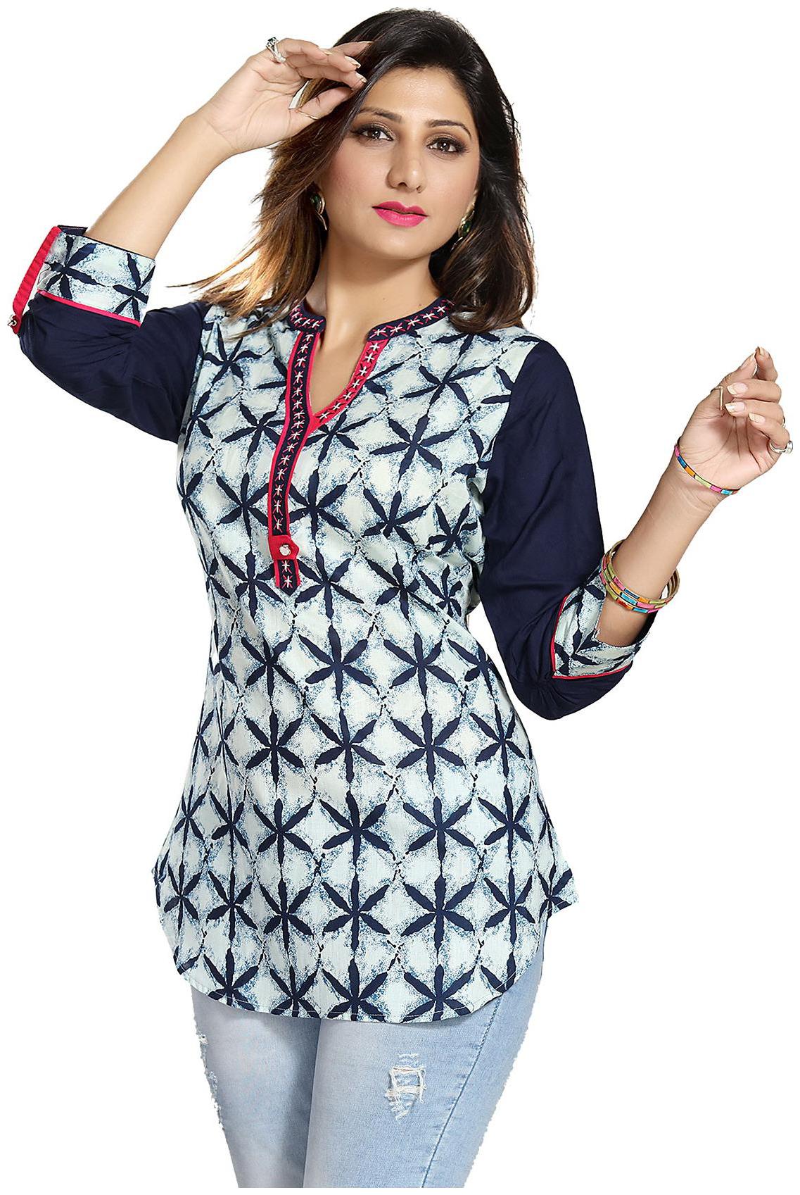 

Meher Impex Women Blue Printed Straight Kurti