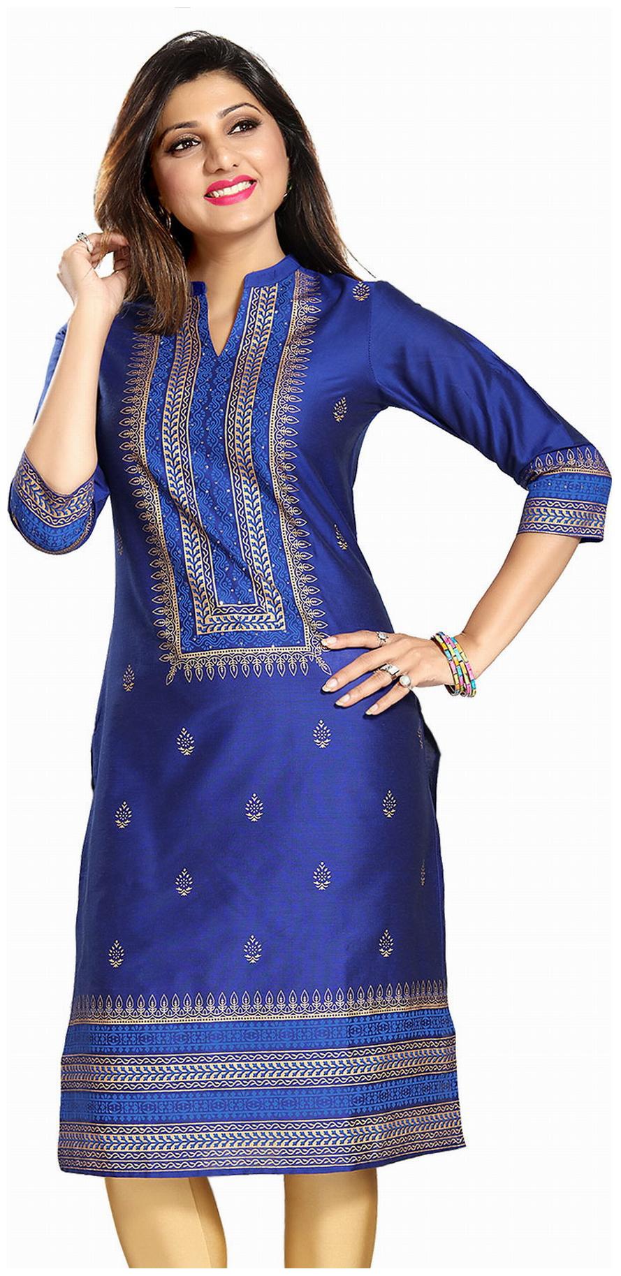 

Meher Impex Women Blue Printed Straight Kurta