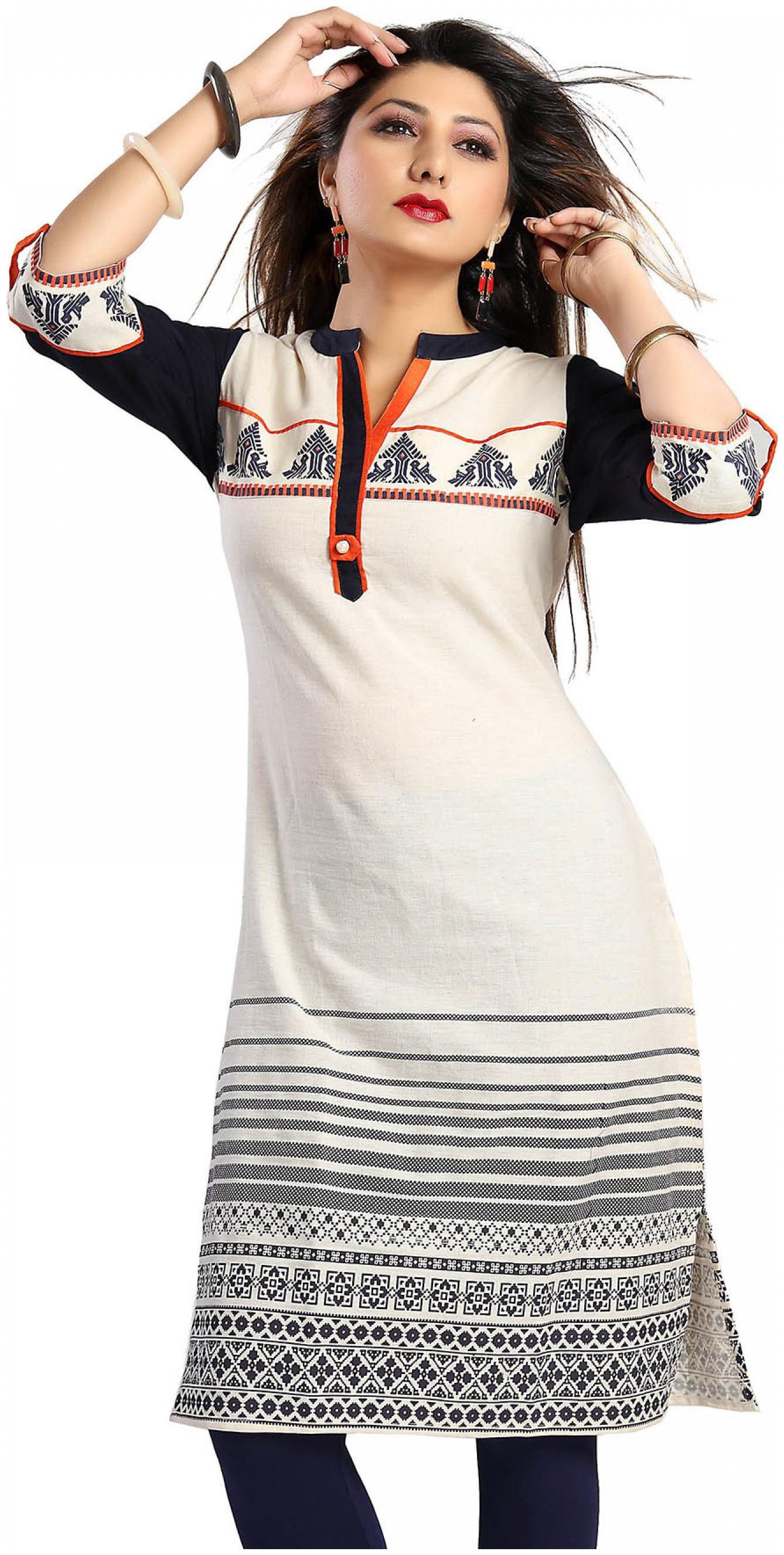 

Meher Impex Women White Printed Straight Kurta