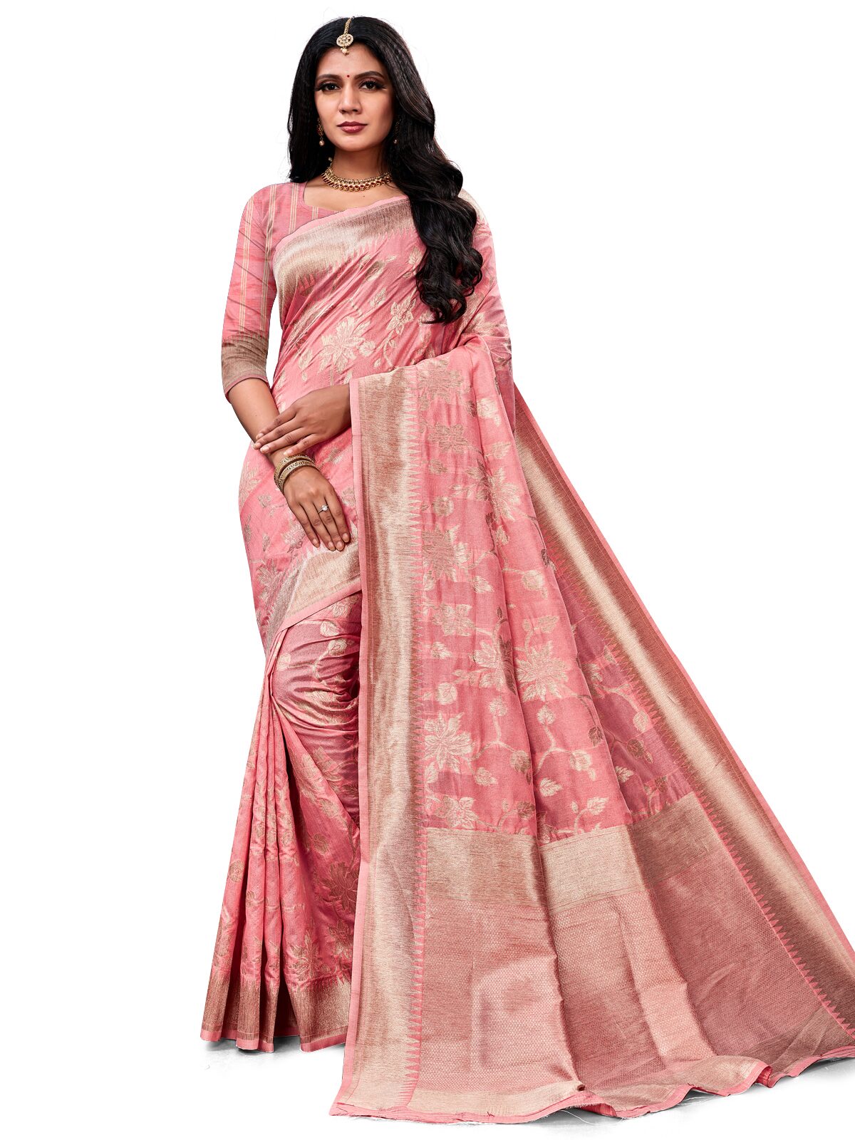 

Mehrang Silk Woven Pink Color Designer Saree With Blouse