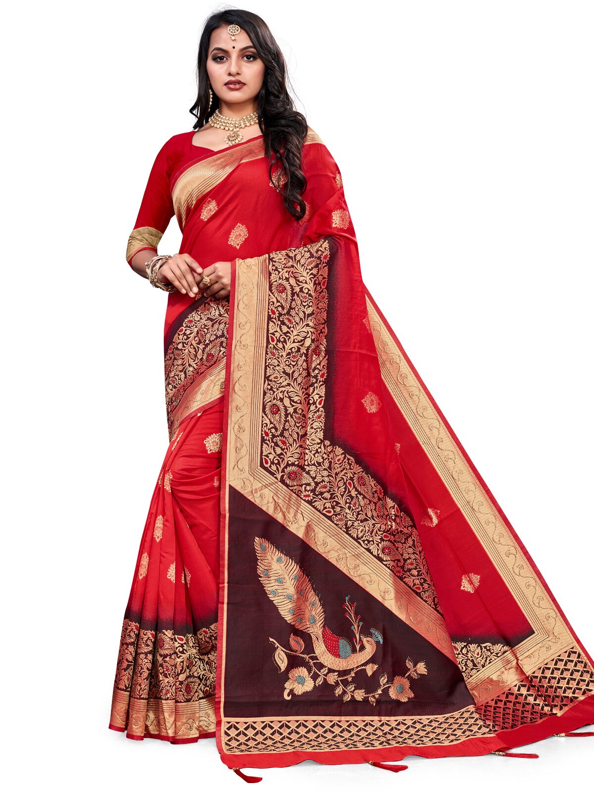 

Mehrang Silk Woven Red Color Designer Saree With Blouse