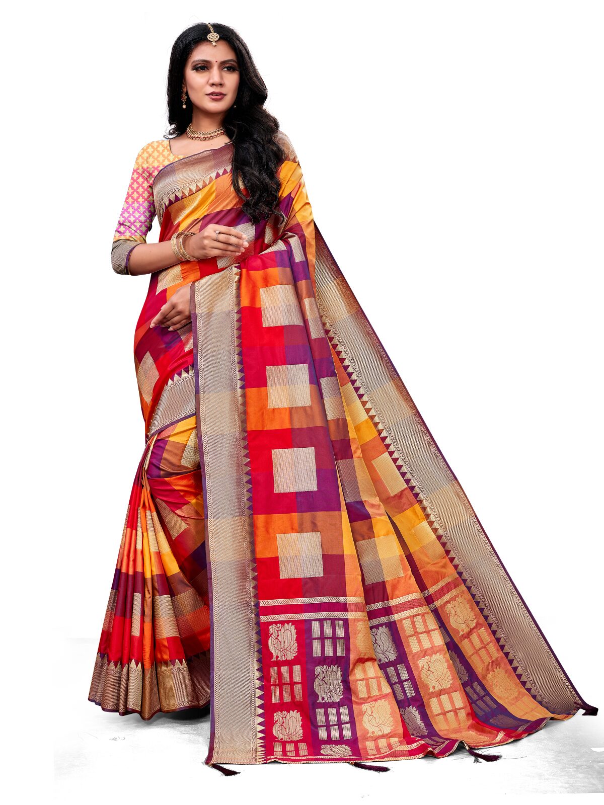 

Mehrang Silk Woven Multi Color Designer Saree With Blouse