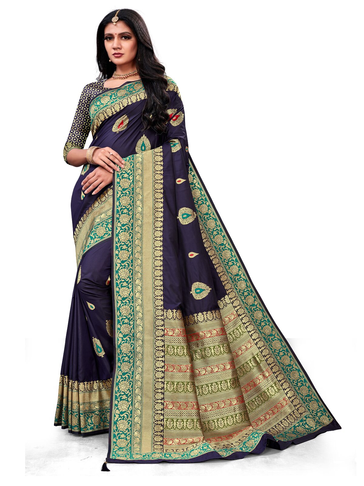 

Mehrang Silk Woven Blue Color Designer Saree With Blouse