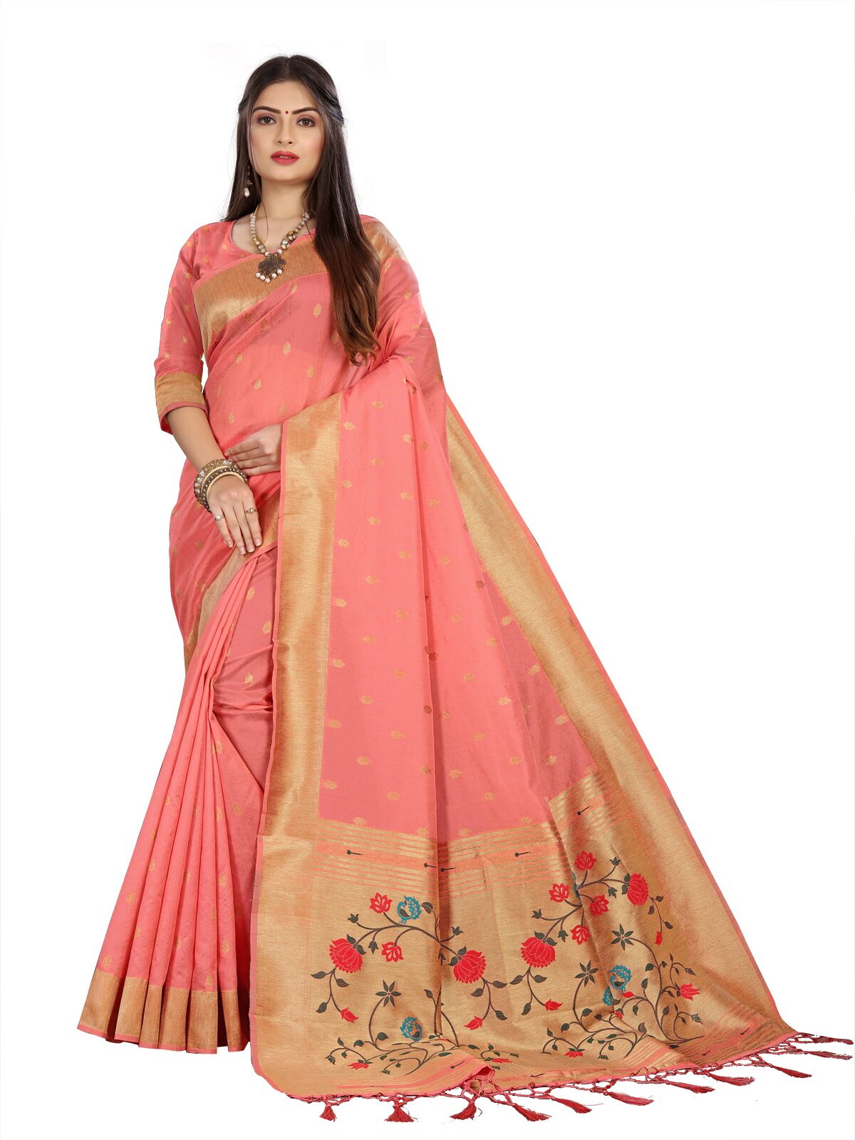 

Mehrang Silk Woven Peach Color Saree with Blouse