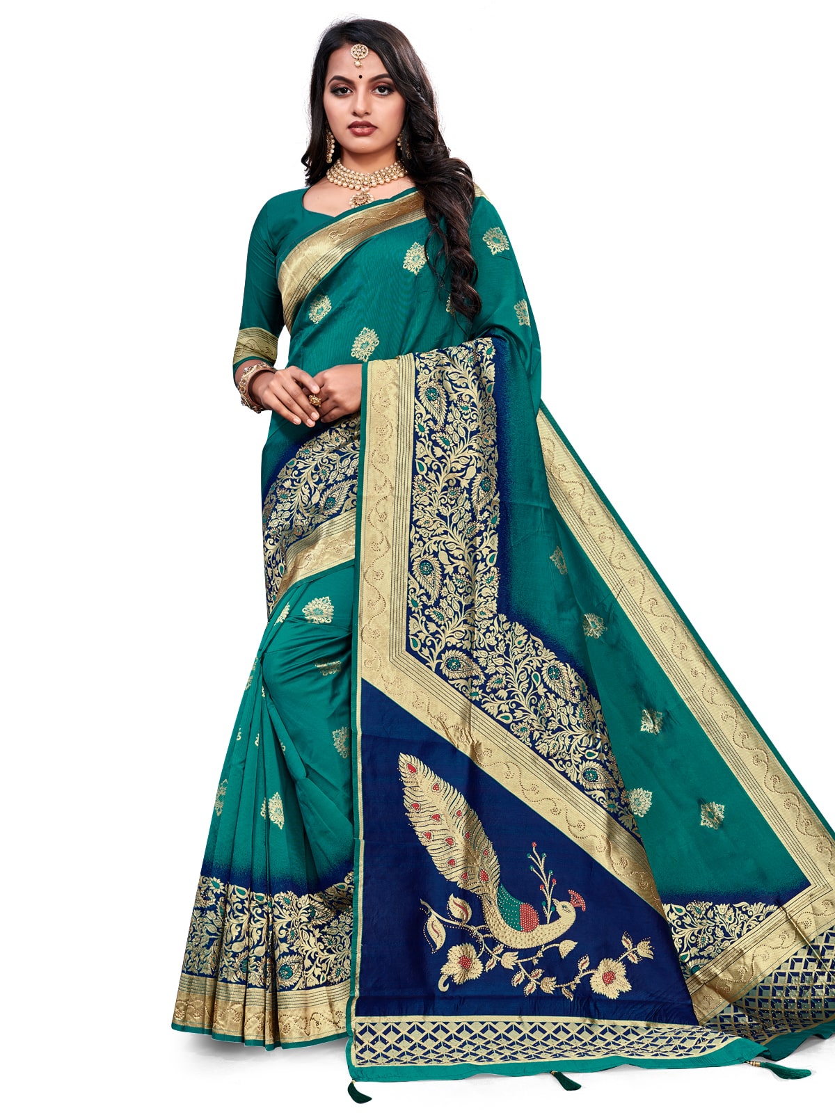 

Mehrang Silk Woven Green Color Designer Saree With Blouse