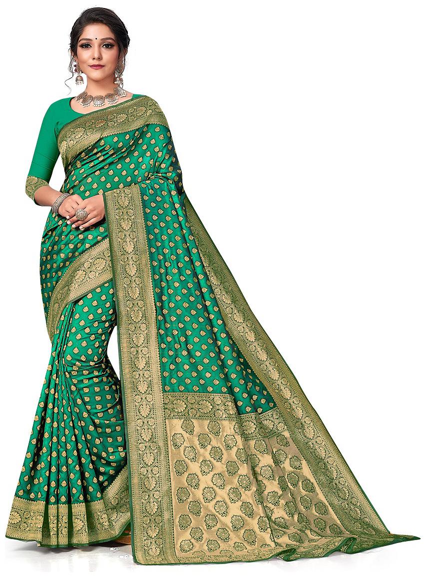 

Mehrang Women Silk Woven Green Regular Saree With Blouse