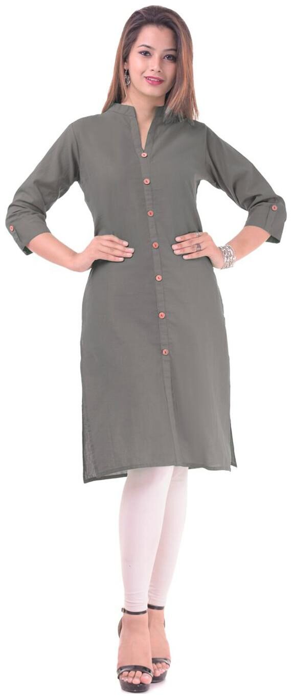 

Mehsoos Women Grey Solid Straight Kurti