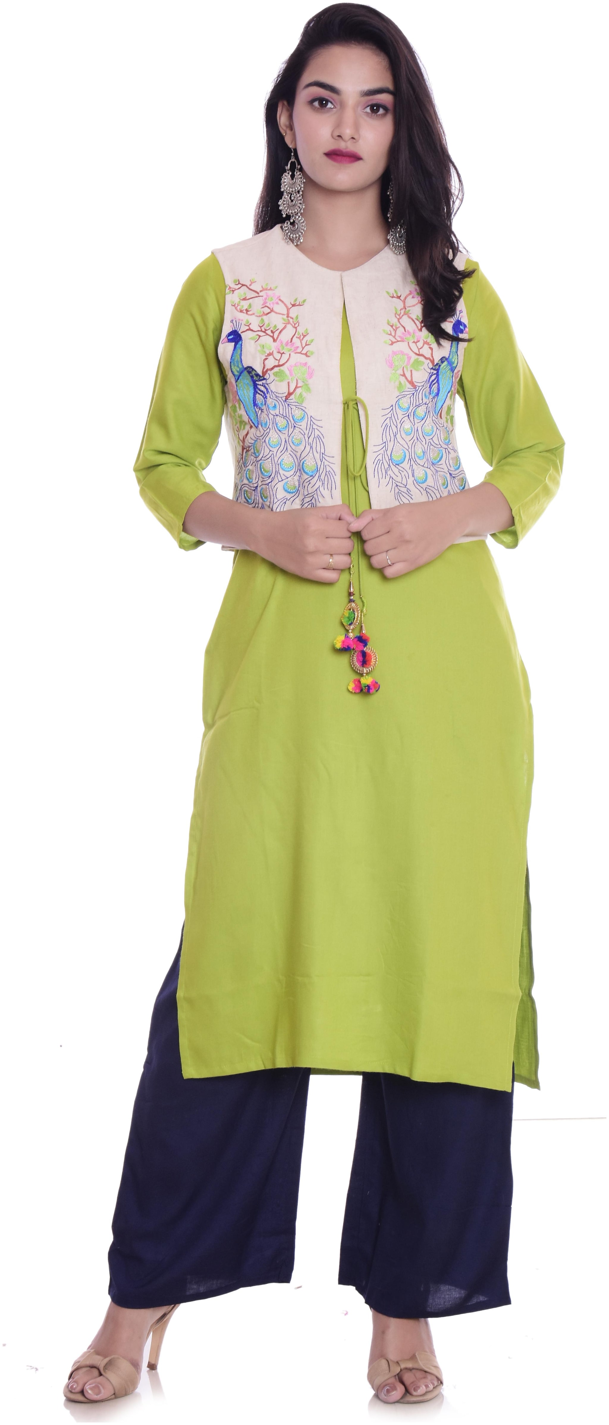 

Mehsoos Women Green Embroidered Straight Kurti